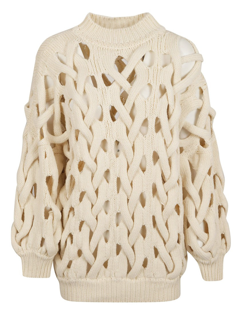 Open-Knit Sweater With Intricate Braiding And Voluminous Sleeves