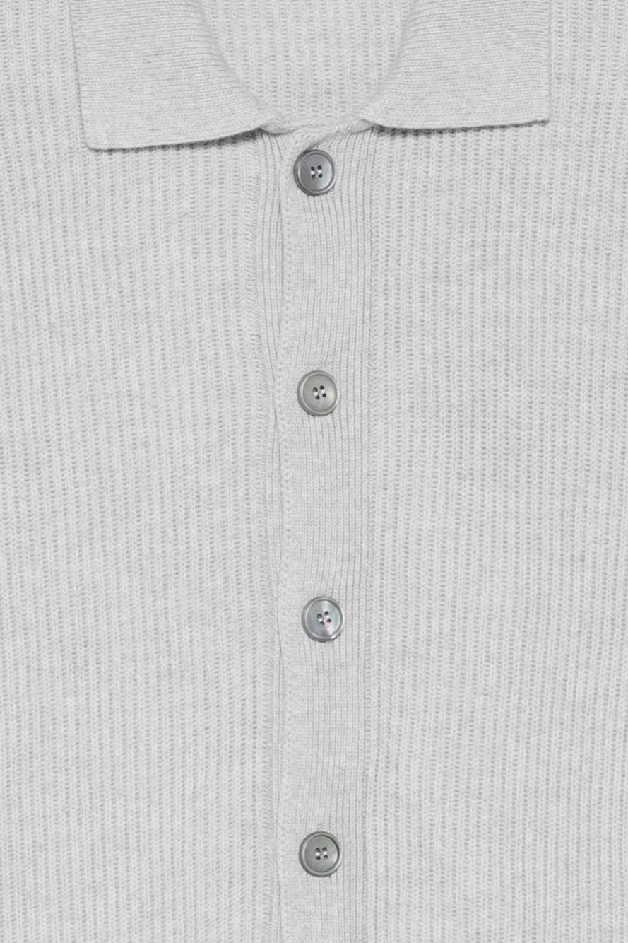 Light Grey Ribbed Knit Cardigan Shirt