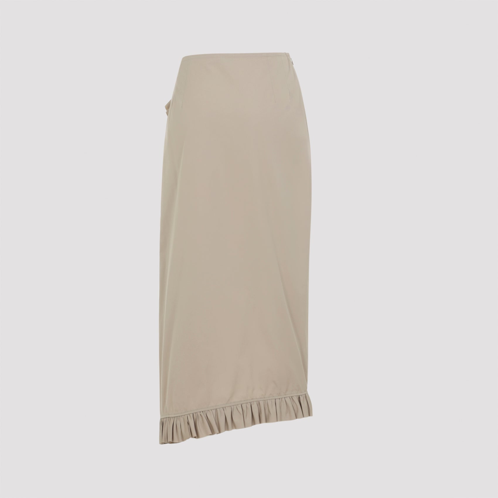 Asymmetrical Nude Midi Skirt with Cascading Ruffles