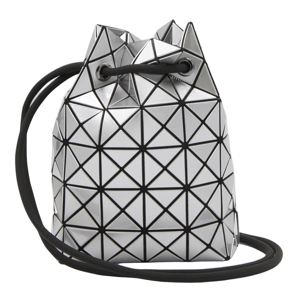 Geometric Silver Bag With Drawstring Closure