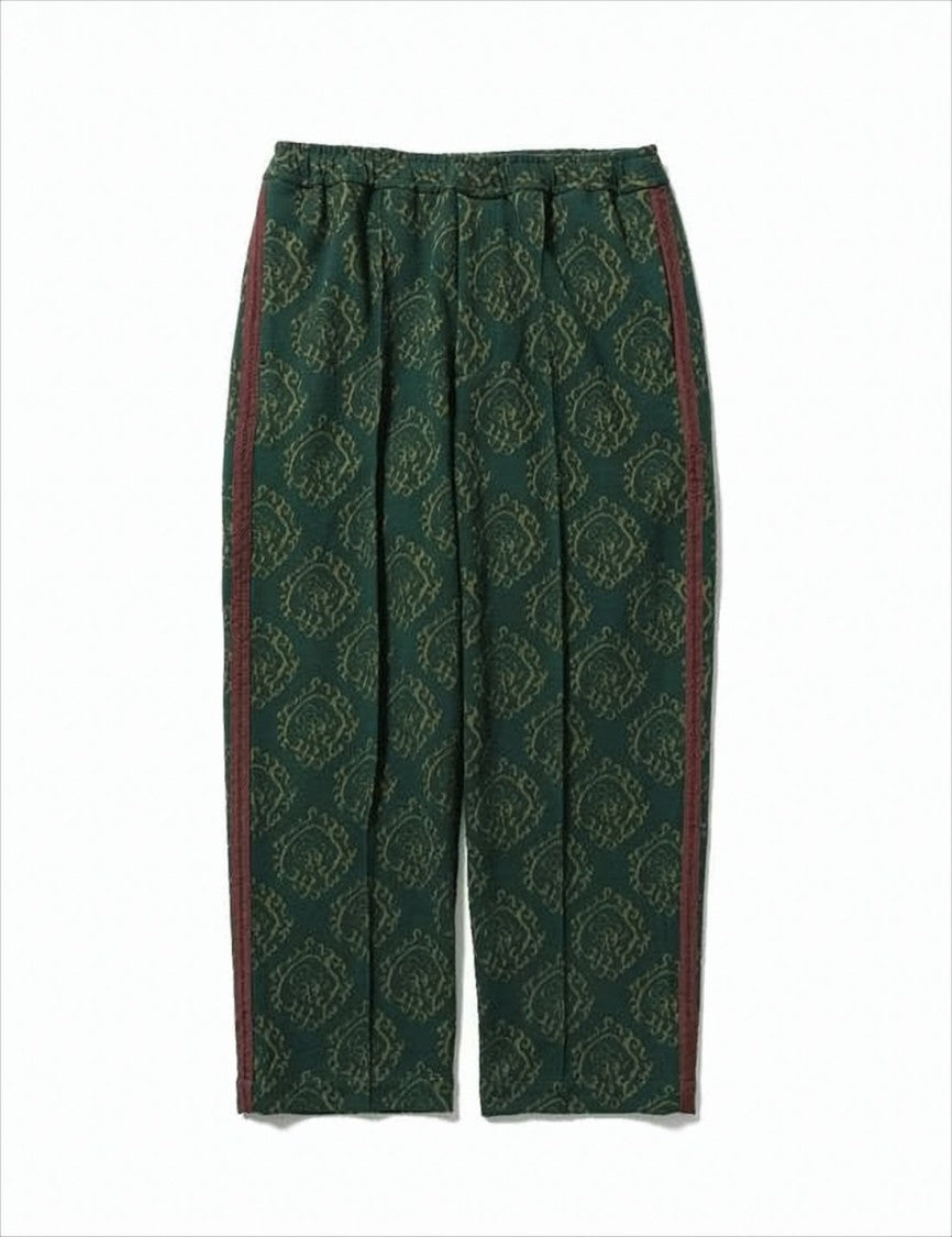 Dark Green Patterned Relaxed Fit Training Pants With Contrasting Red Stripes