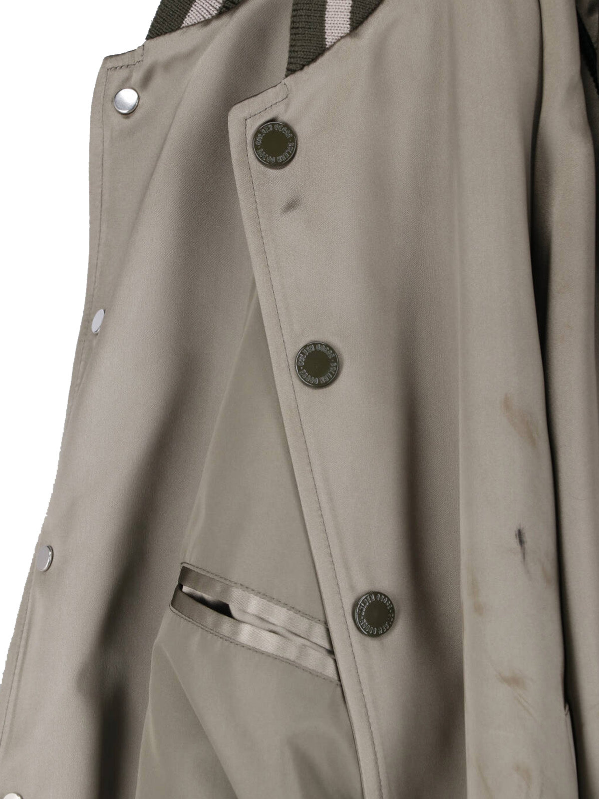 Green Button Closure Acetate Bomber Jacket