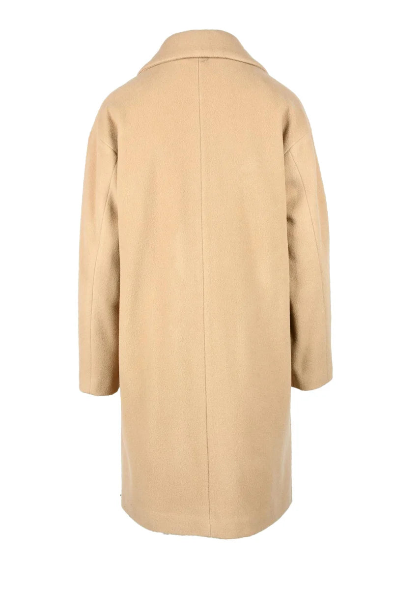 Double-Breasted Beige Coat with Wide Lapel