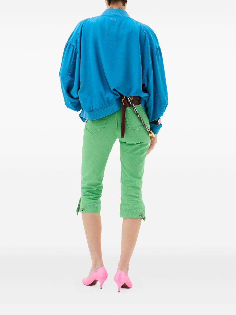 Slim-Fit Cropped Pants In Vibrant Green Silk-Nylon Blend