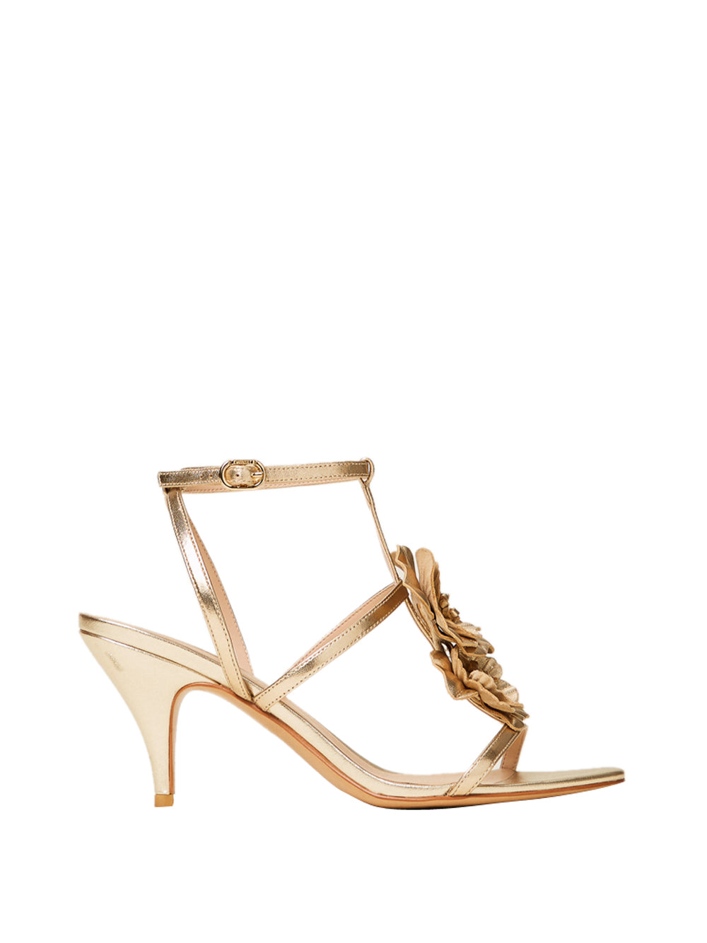 Kitten Heel Sandals with Metallic Gold Finish