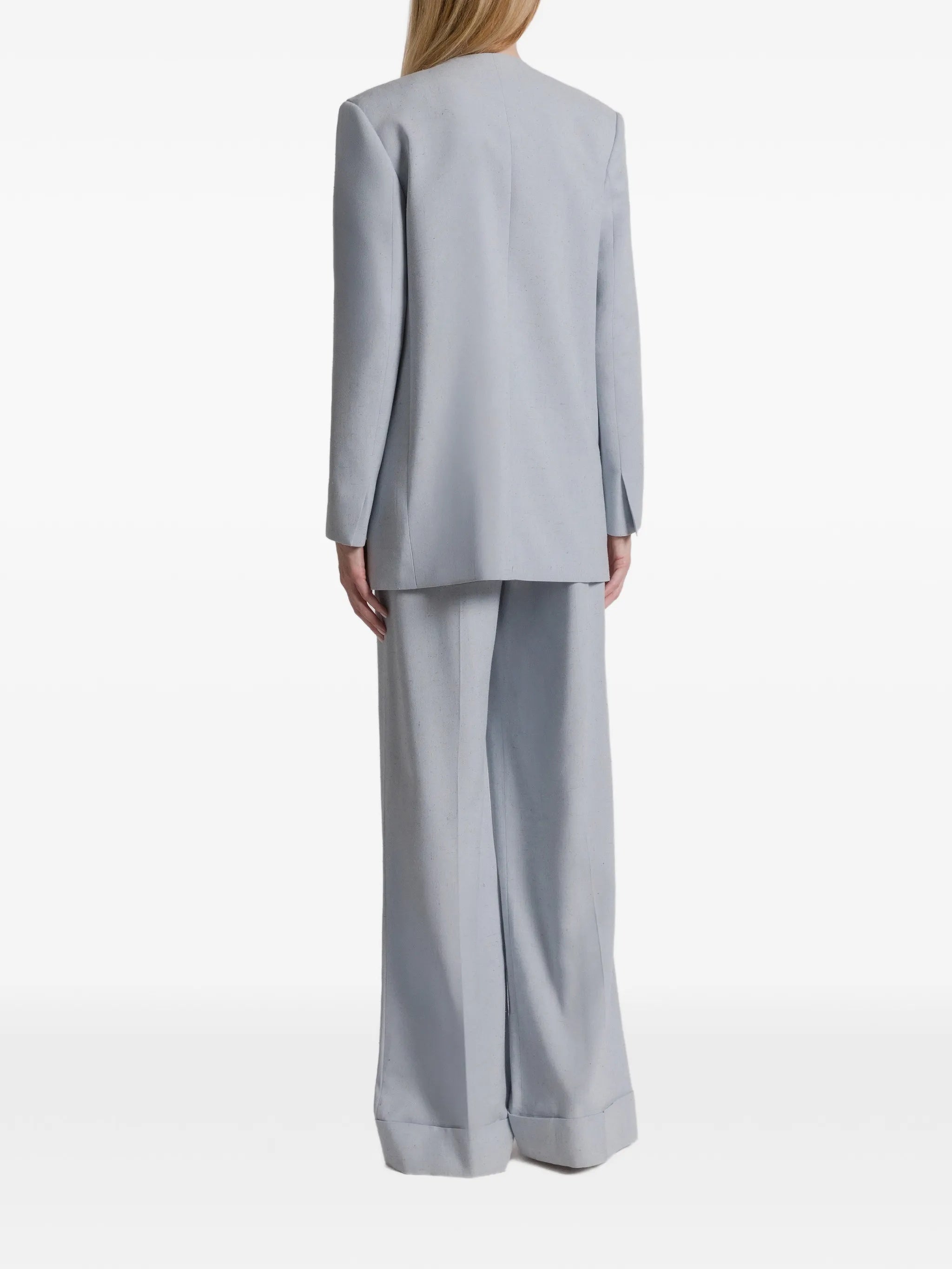 Blue Double-Breasted Padded Viscose Blazer