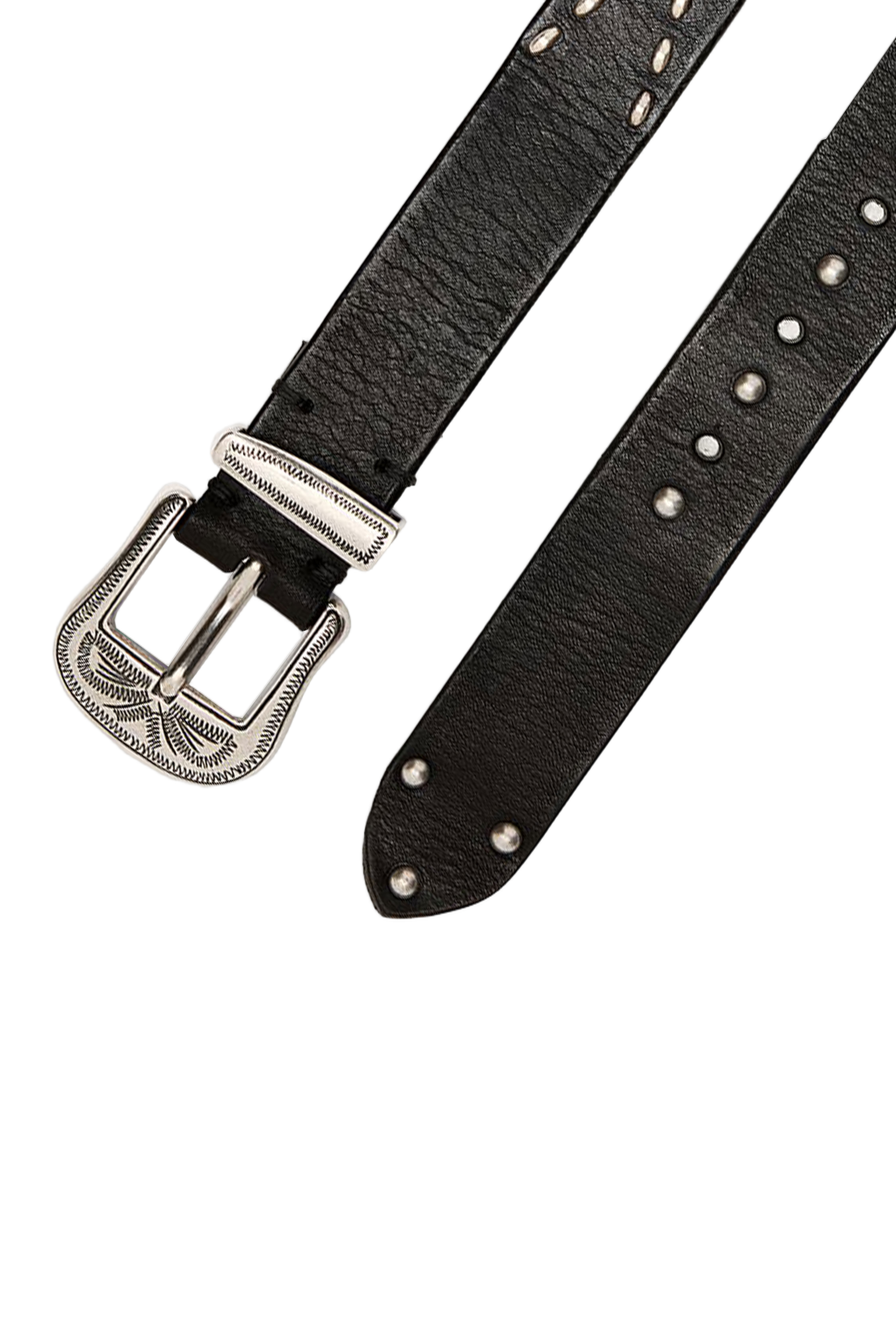 Washed Leather Belt with Metallic Studs