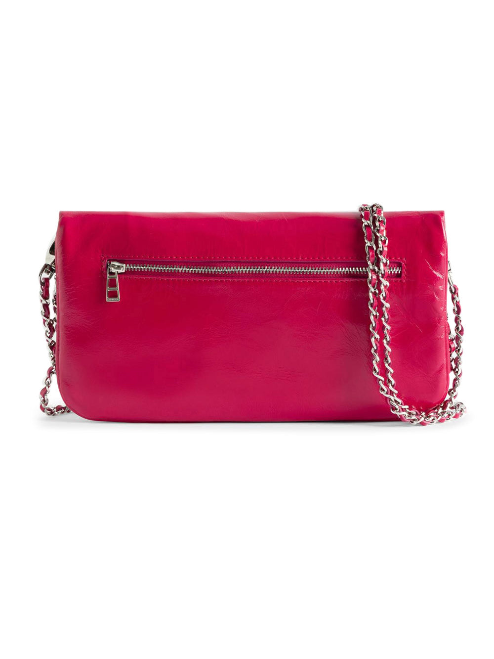Rectangular Pink Clutch Bag with Silver Emblem
