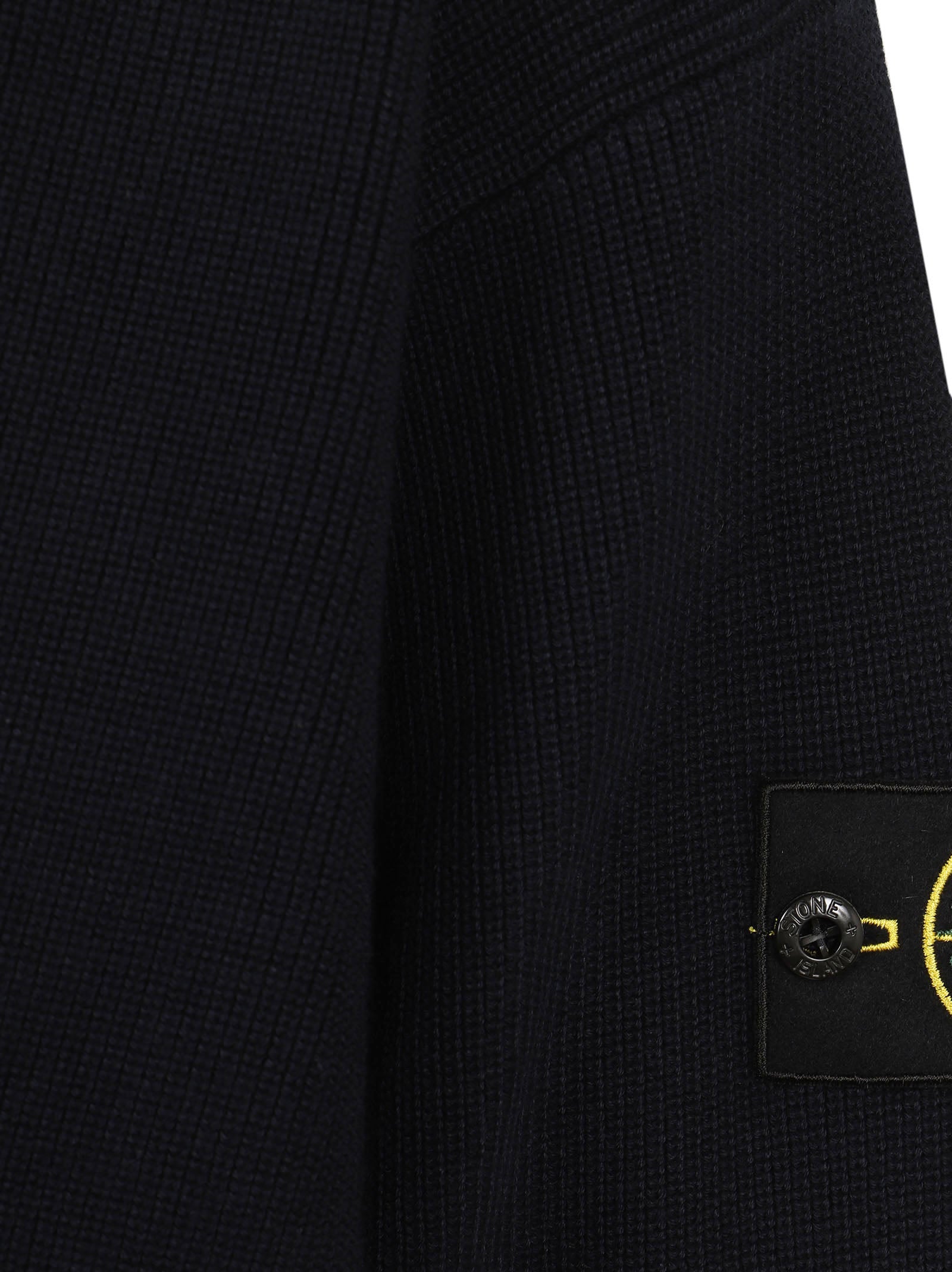 Ribbed V-Neck Button-Down Cardigan With Compass Logo
