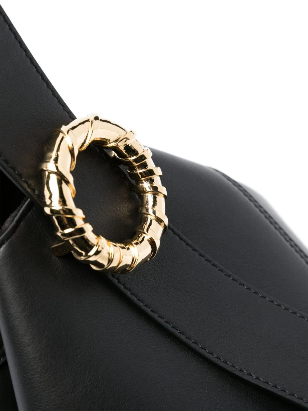 Sculptural Black Calf Leather Shoulder Bag