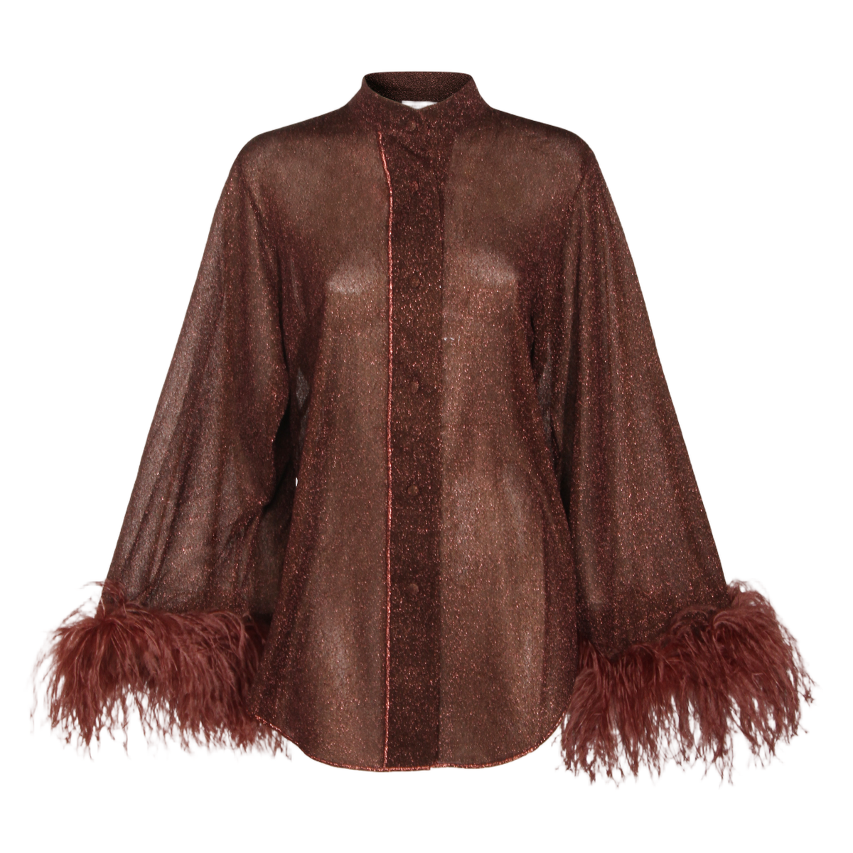 Shimmering Brown Top with Feathered Cuffs