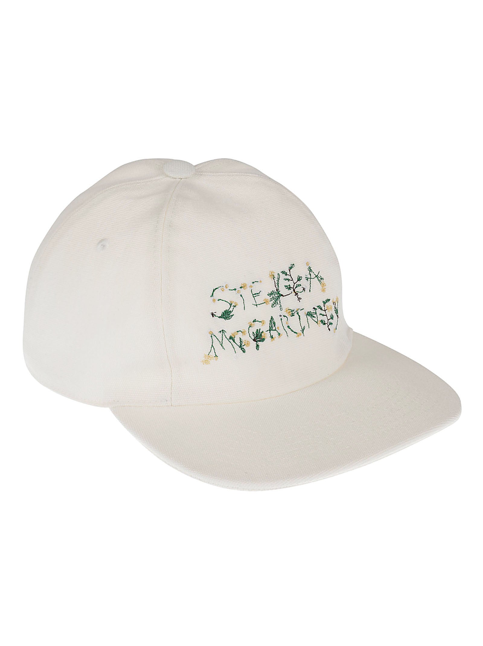 Embroidered White Cotton Blend Cap