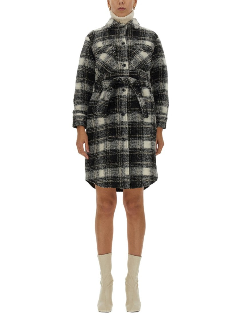 Checkered Pattern Coat With Classic Collar