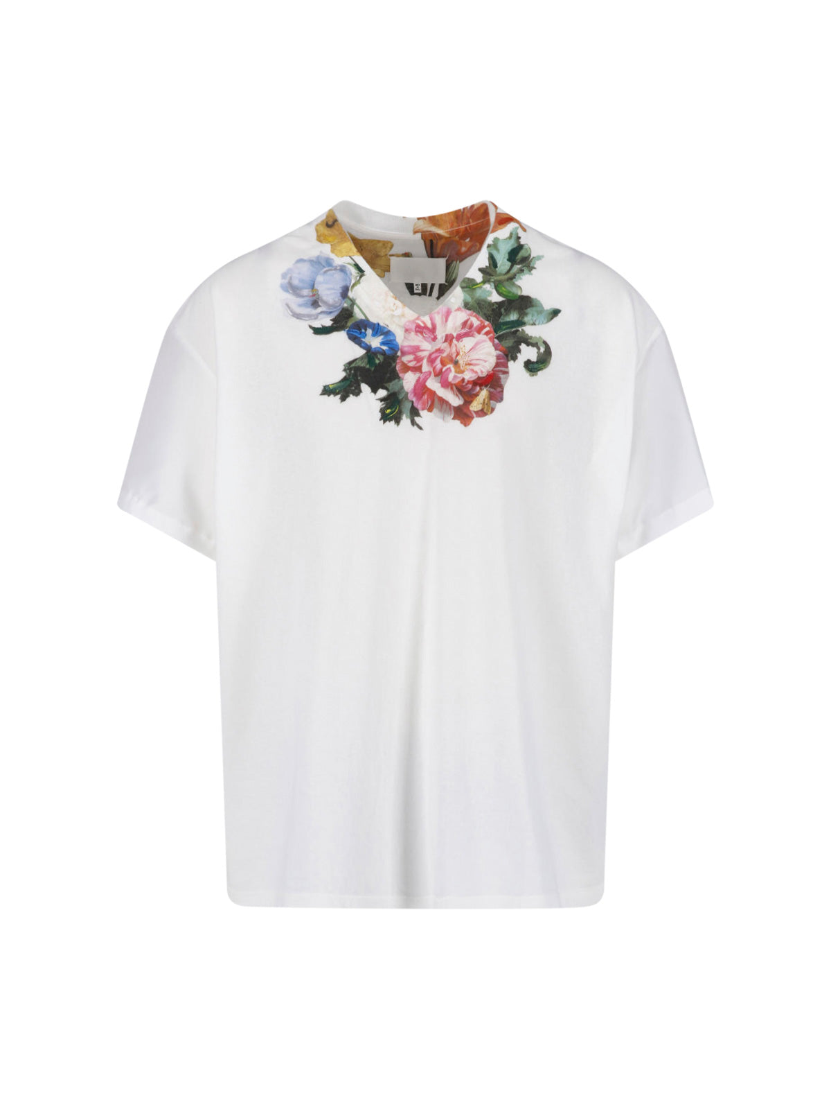 White Floral Neckline Accent Cotton T-Shirt