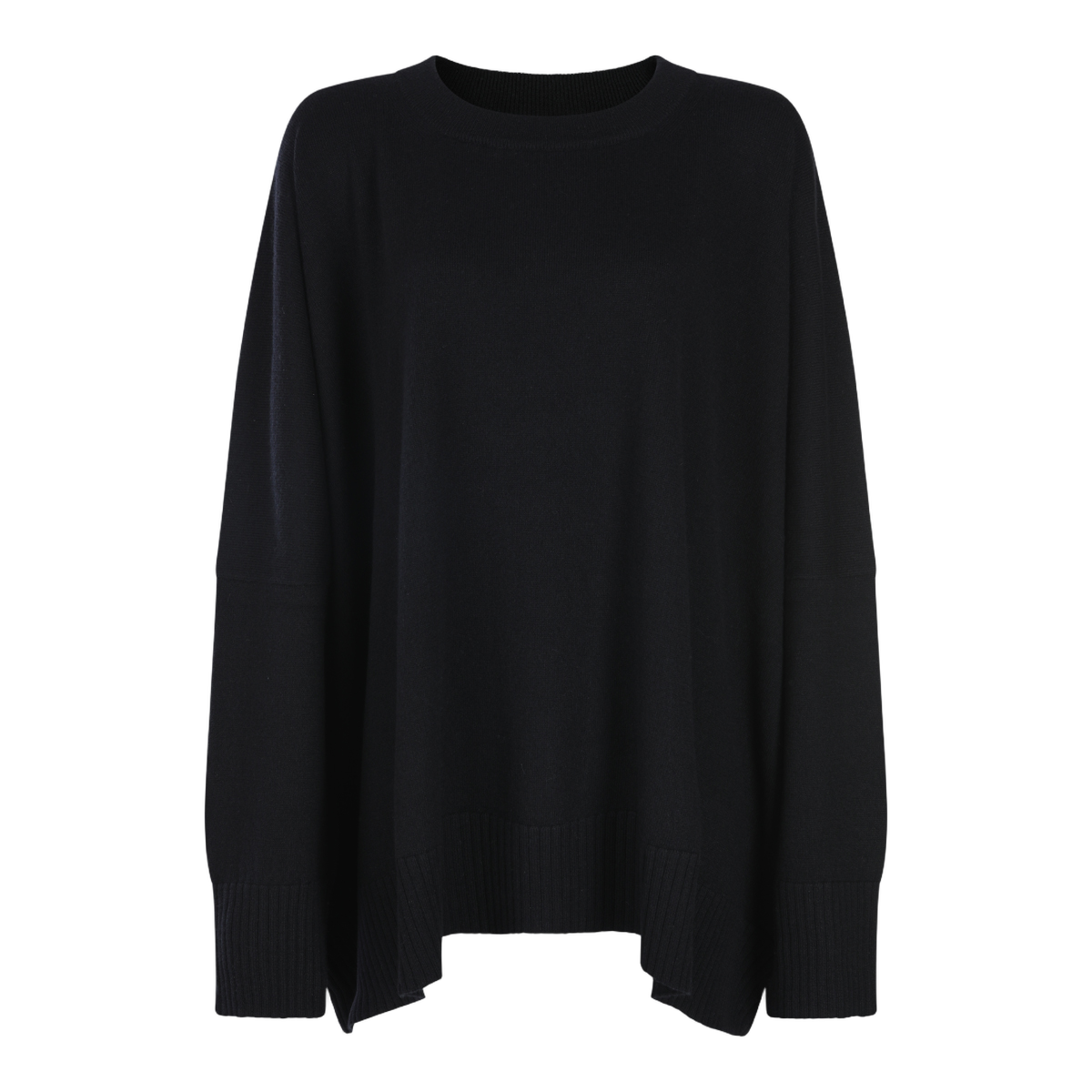 Loose-Fitting Black Sweater with Asymmetrical Hemline