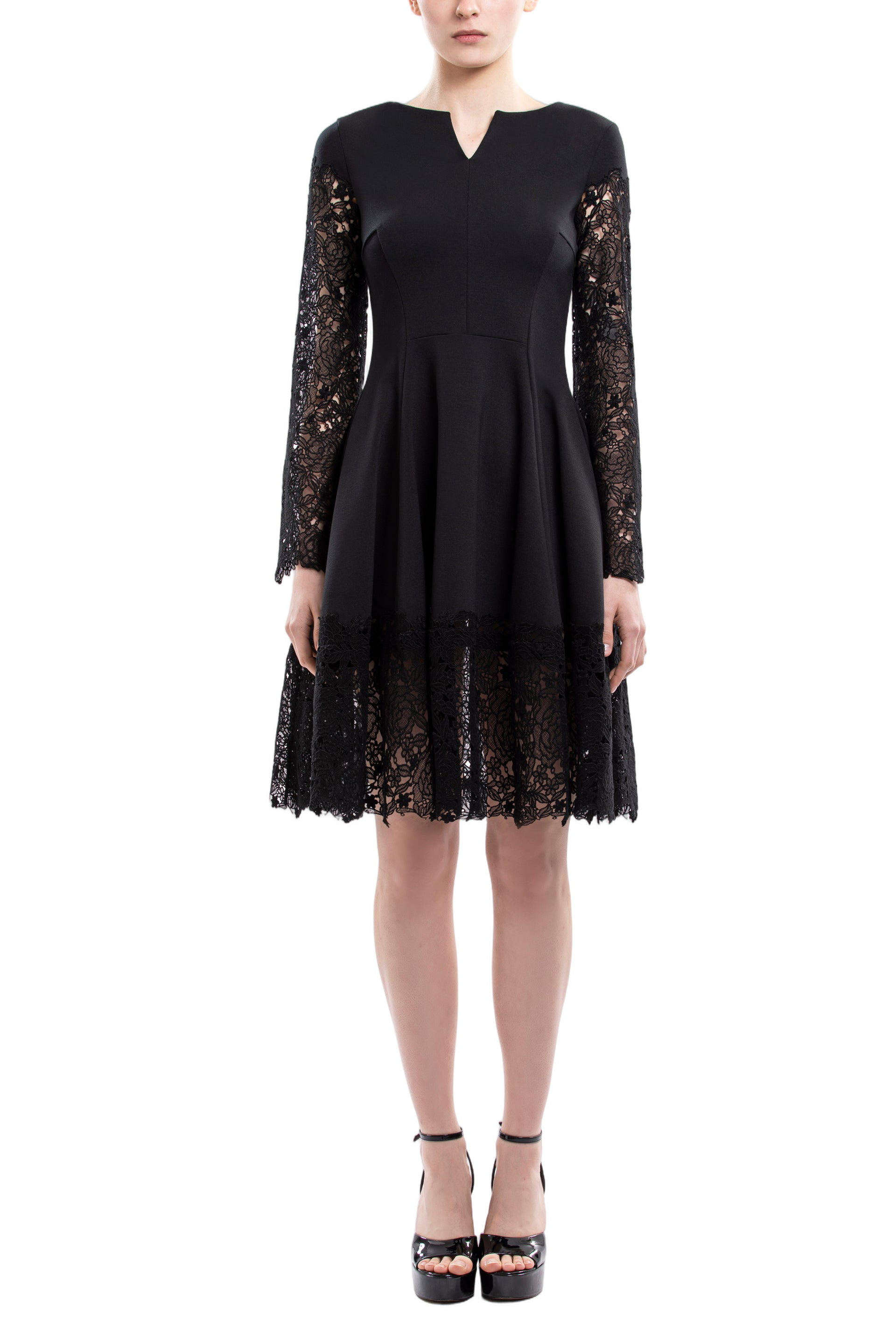 Jet Black Lace Mini Dress with Intricate Detailing