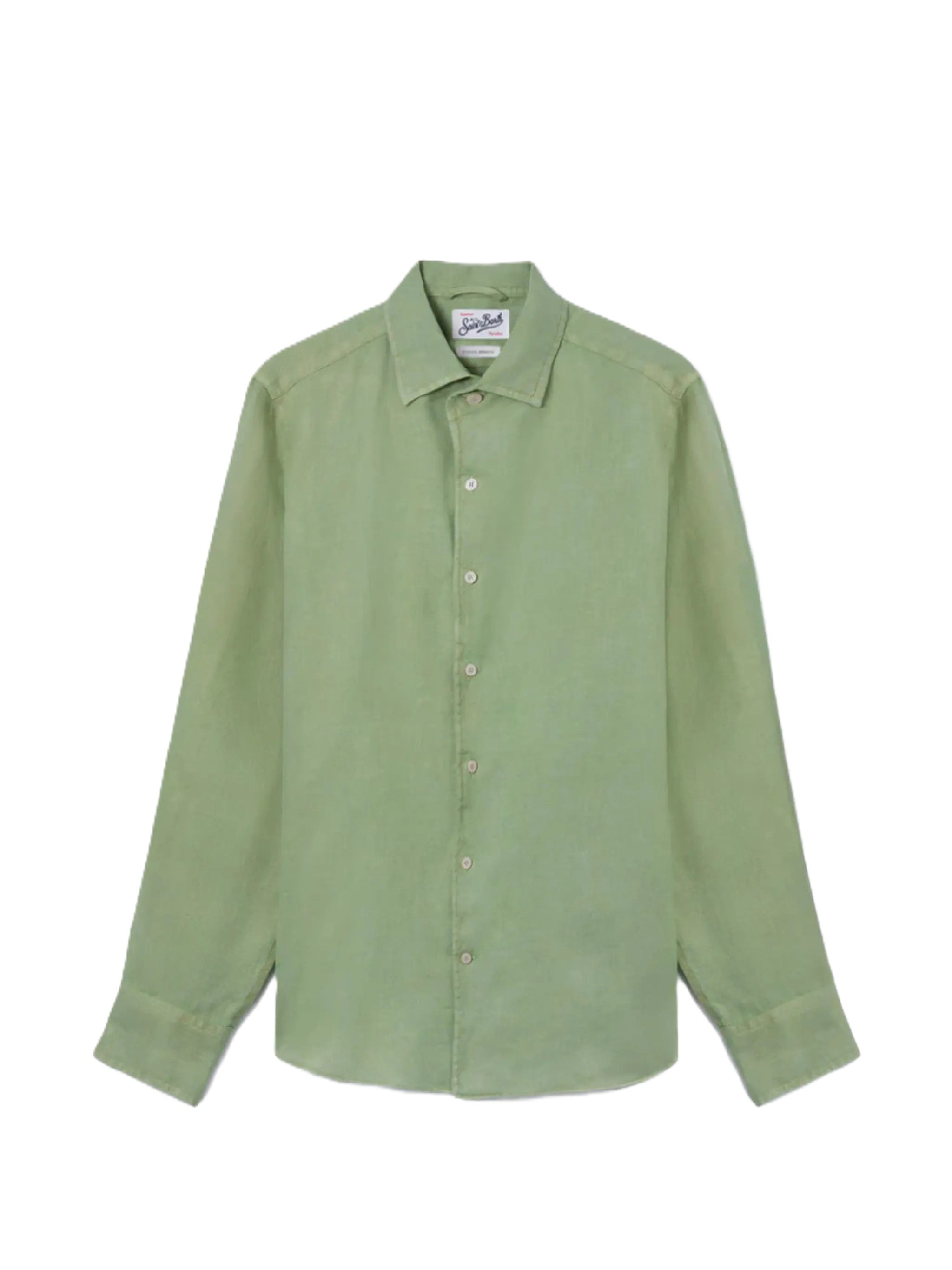 Long-Sleeve Button-Up Shirt in Soft Green