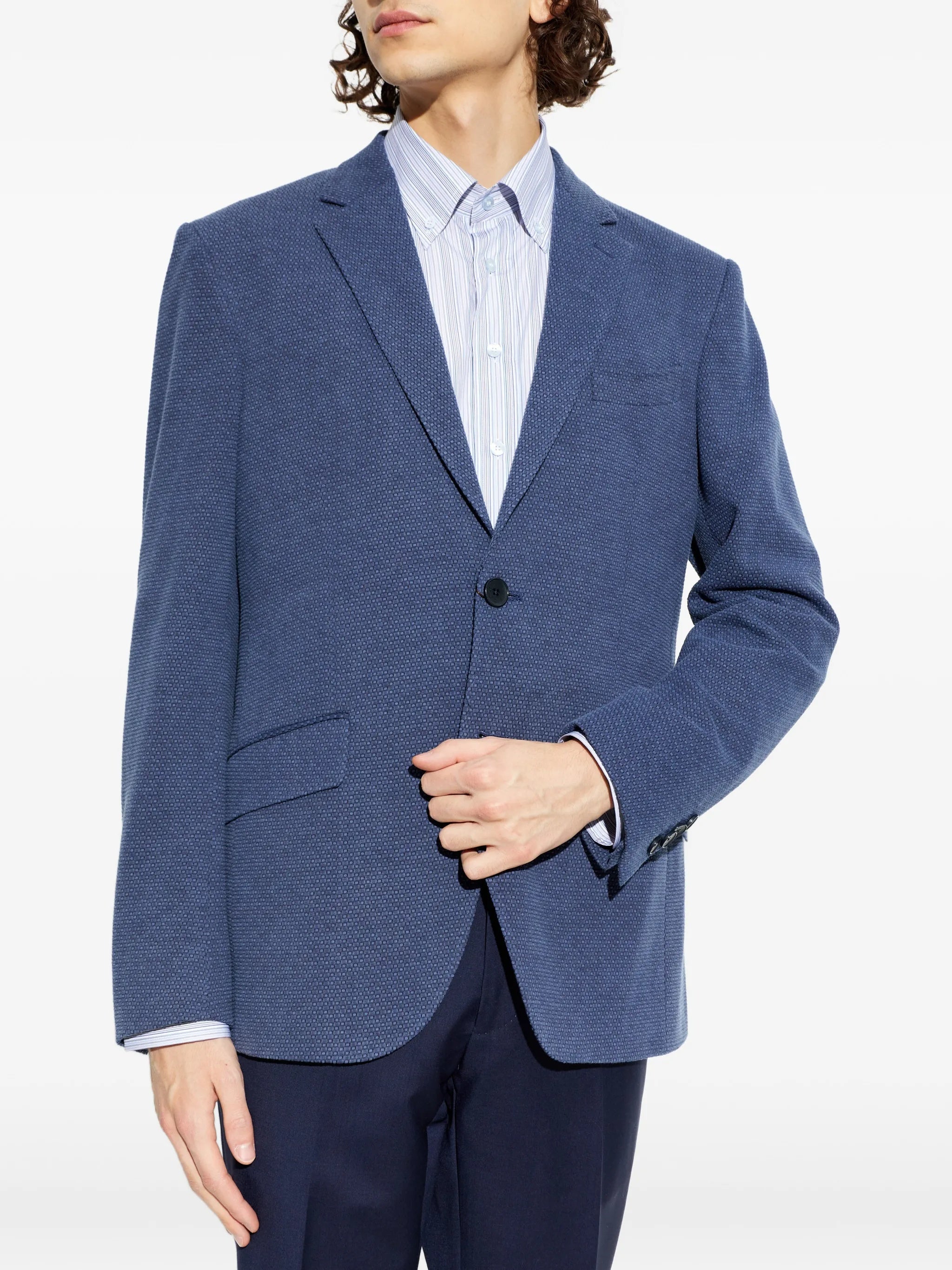 Roma Jersey Blue Textured Floral-Lined Jacket