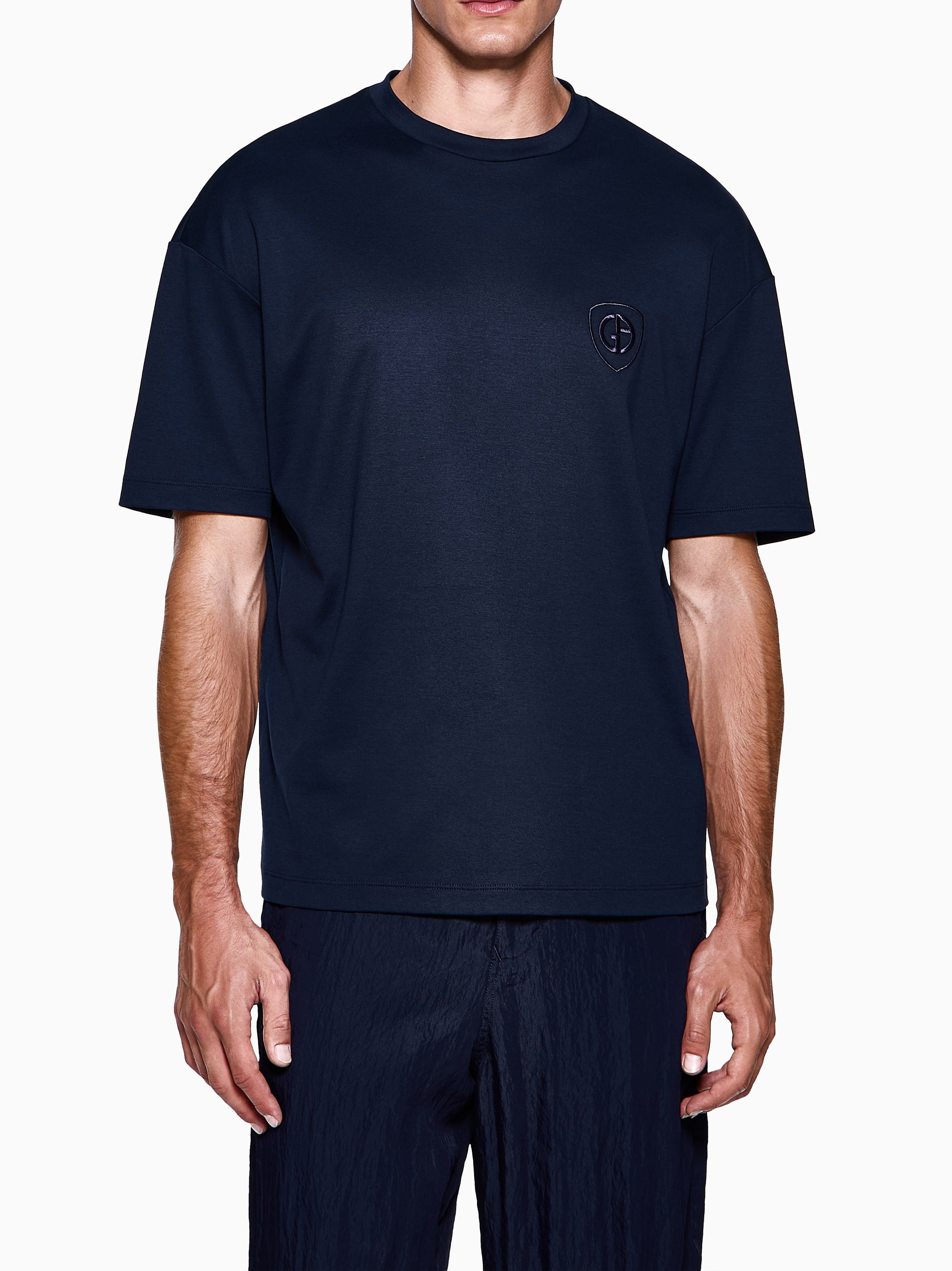 Navy Blue Boxy-Fit Embroidered Logo T-Shirt
