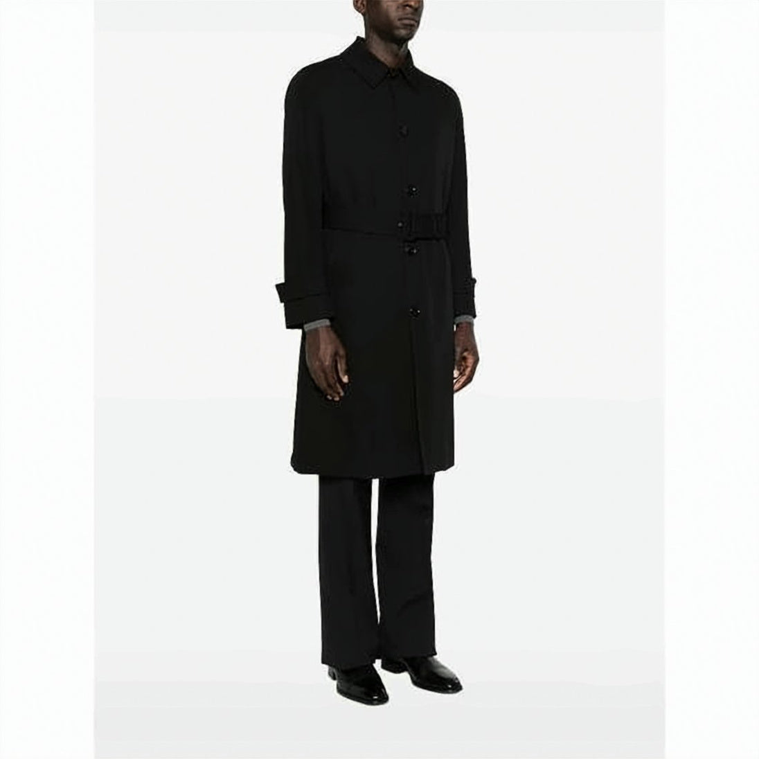 Long Black Wool Coat With Classic Collar