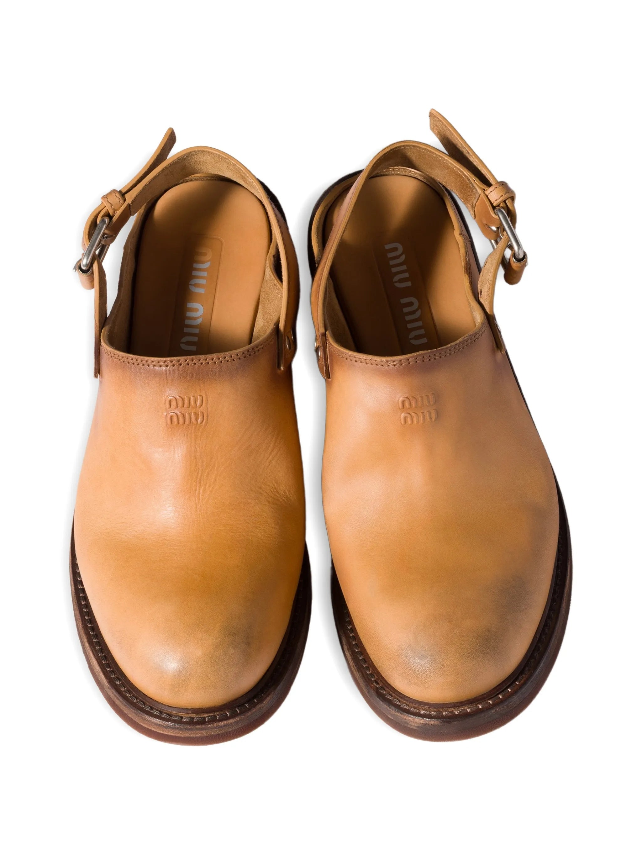 Tan Sabot Smooth Leather Buckle Shoes