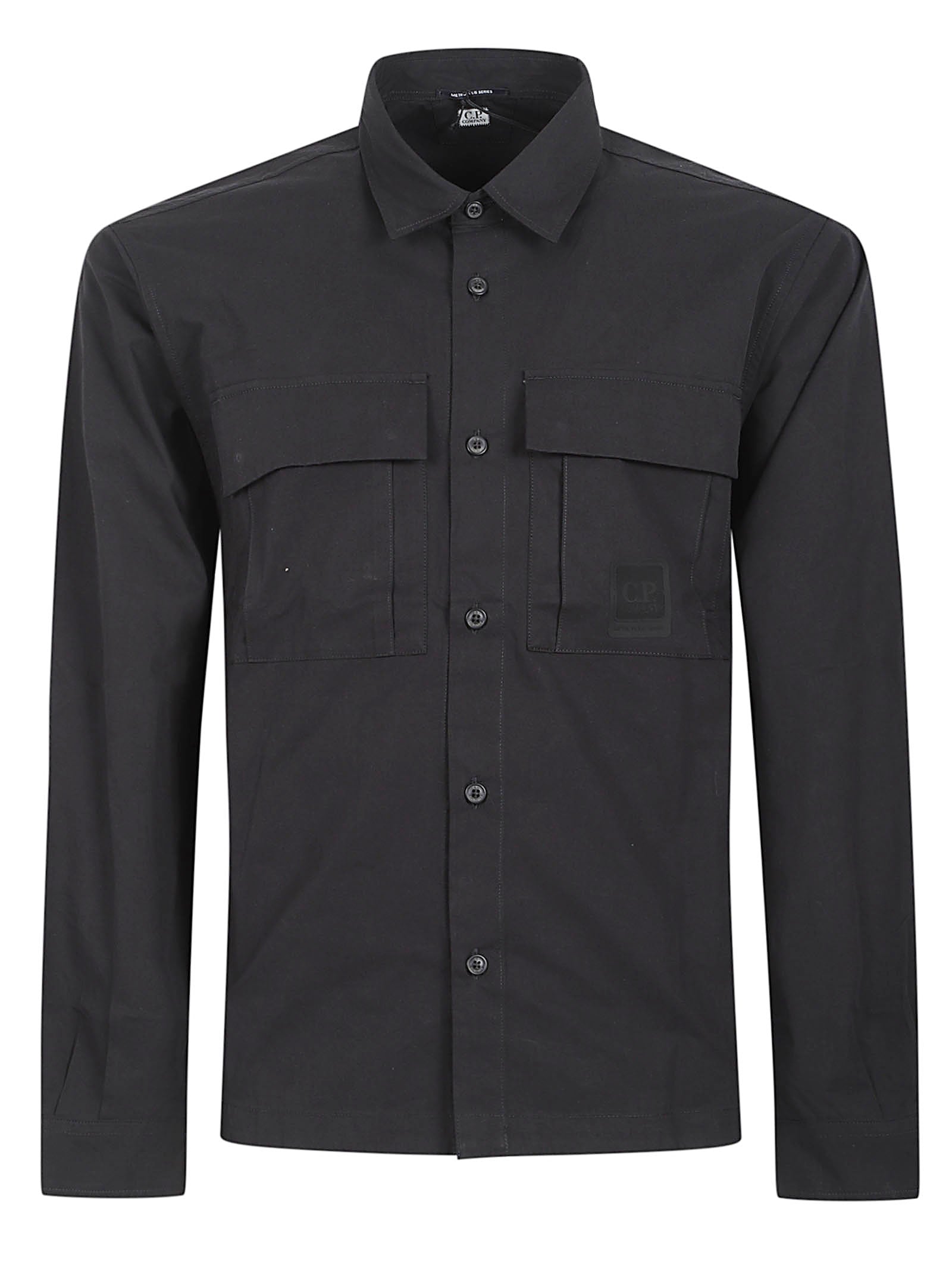 Structured Black Cotton Shirt with Classic Collar