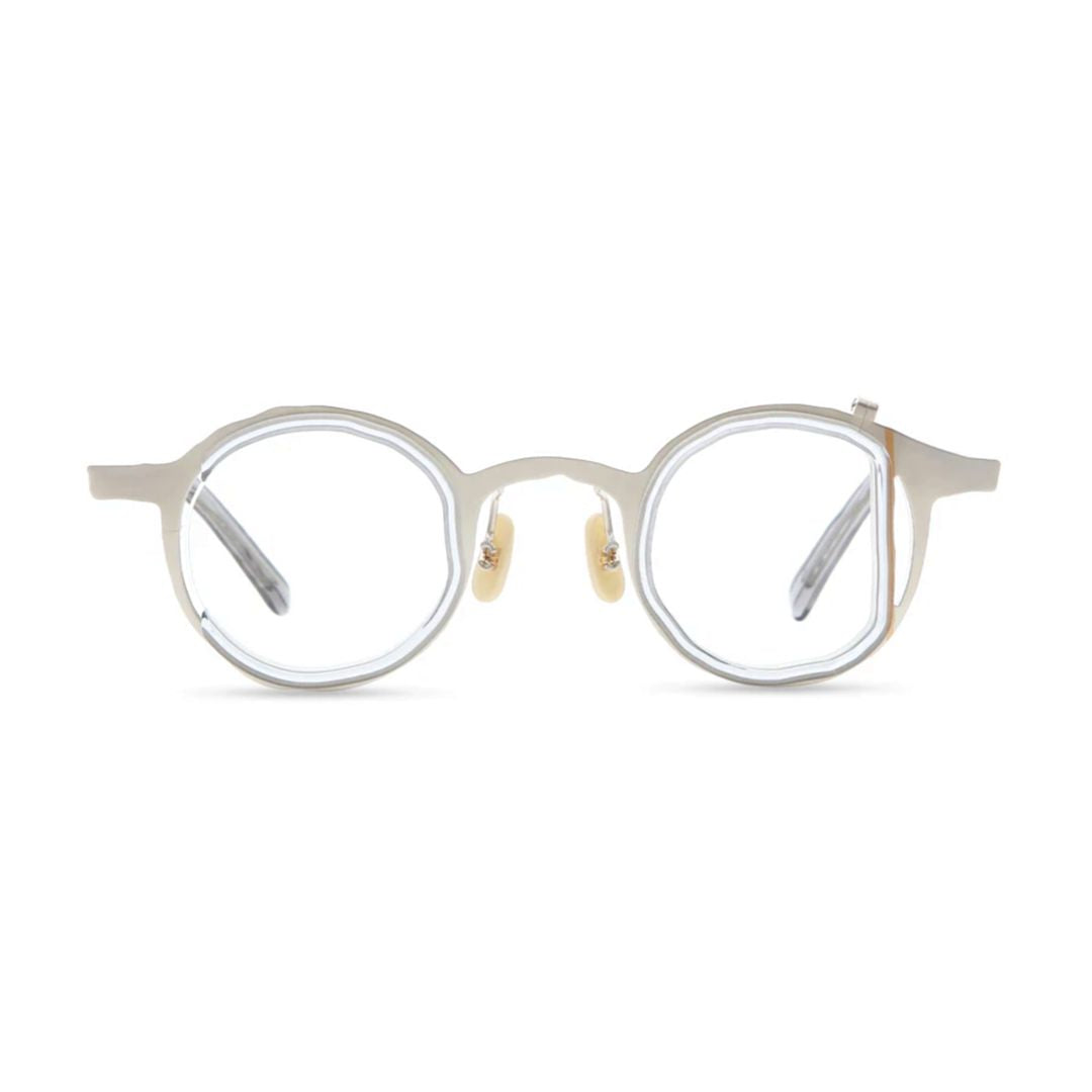 Geometric Round Titanium Eyeglasses with Metallic Finish