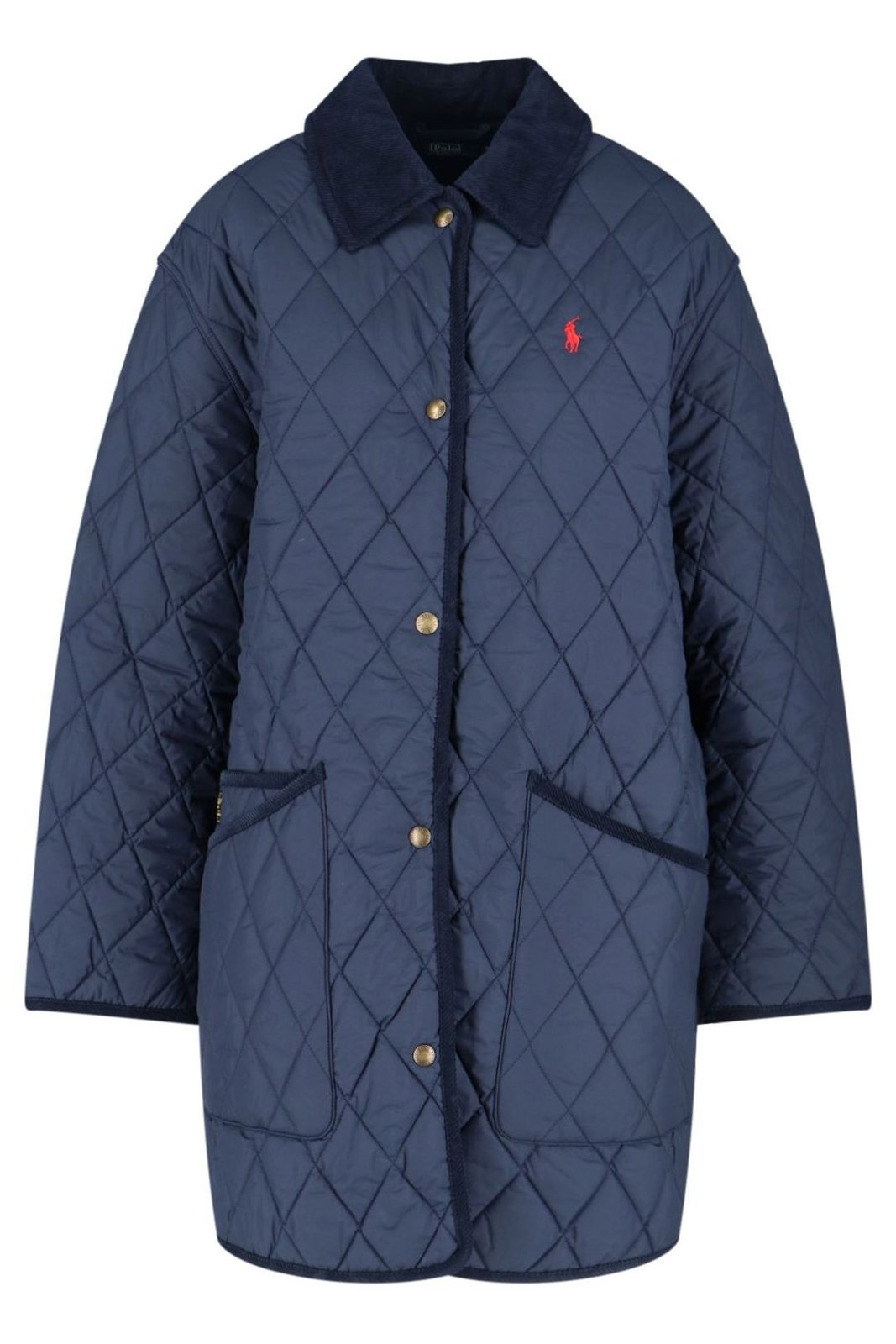 Diamond-Pattern Quilted Jacket with Contrasting Trim