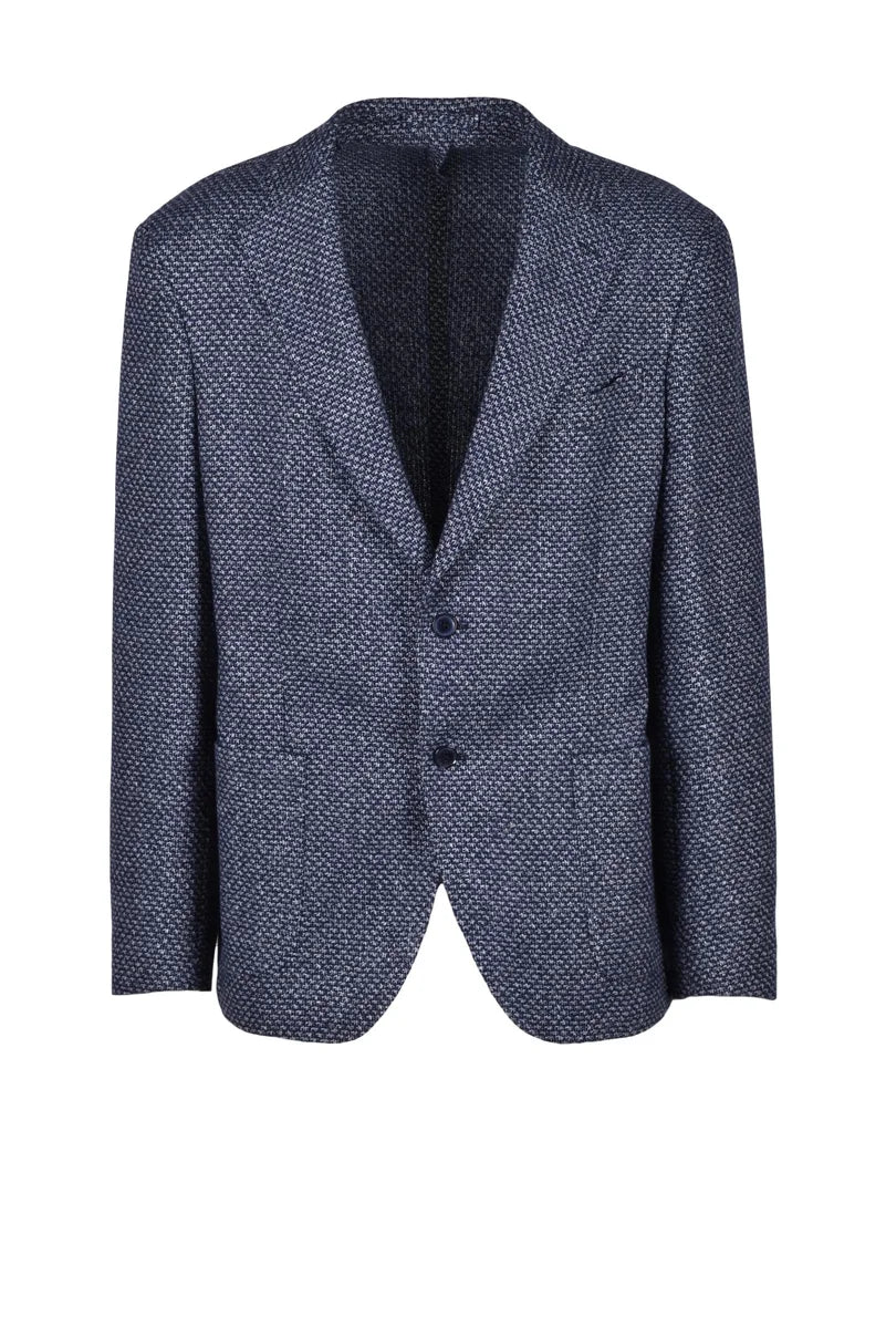Blue Wool Linen Cashmere Jacket Men's