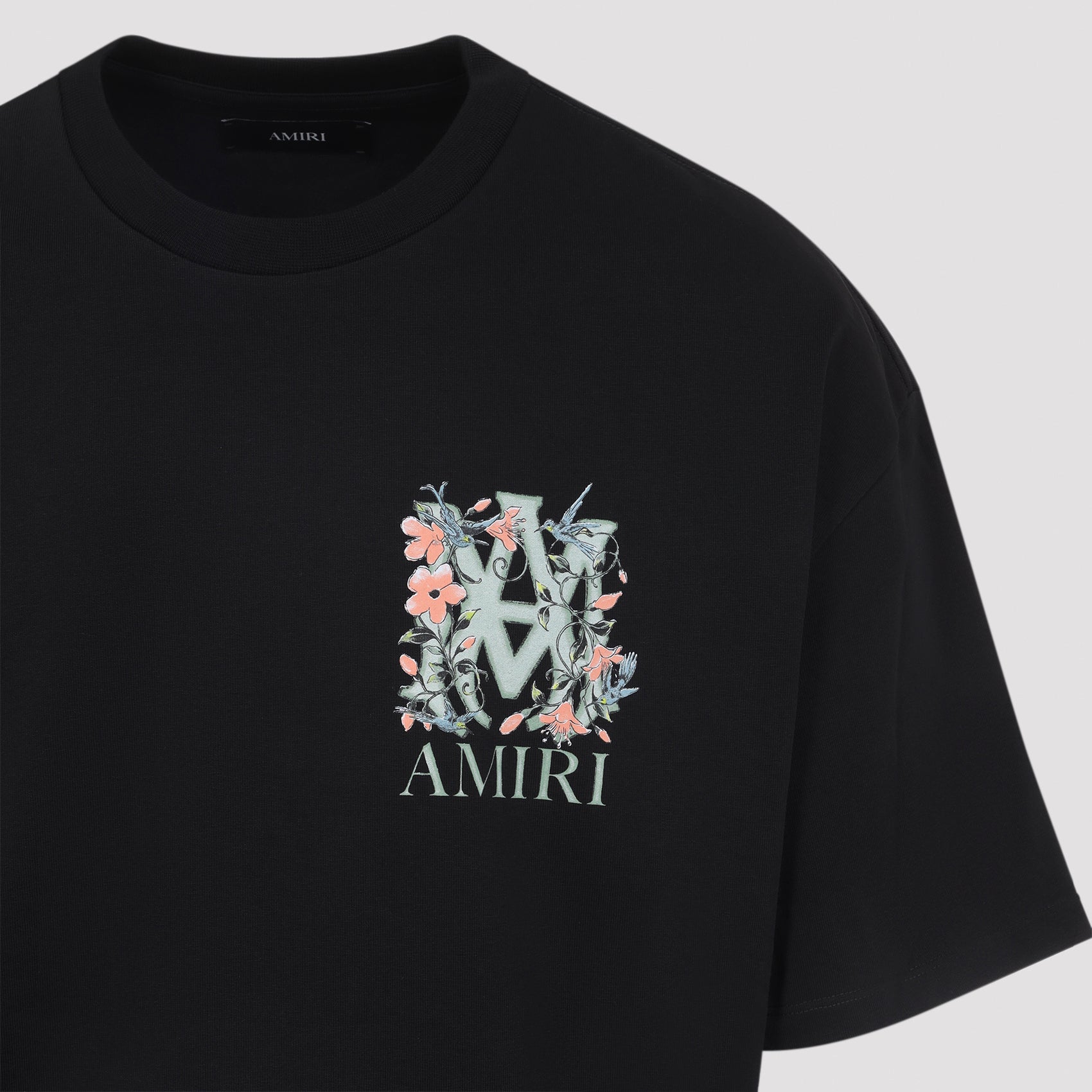 Floral-Embroidered Black T-Shirt With Signature Logo