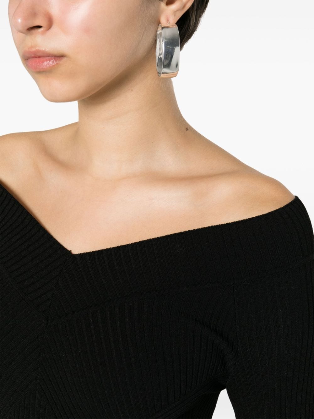 Black Abito Fitted Ribbed Viscose Dress