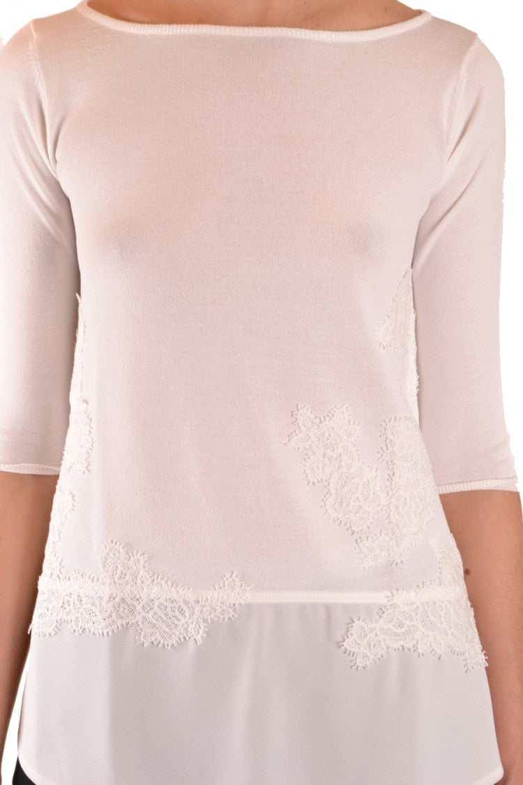 Multicolor Sweater With Lace Appliqué