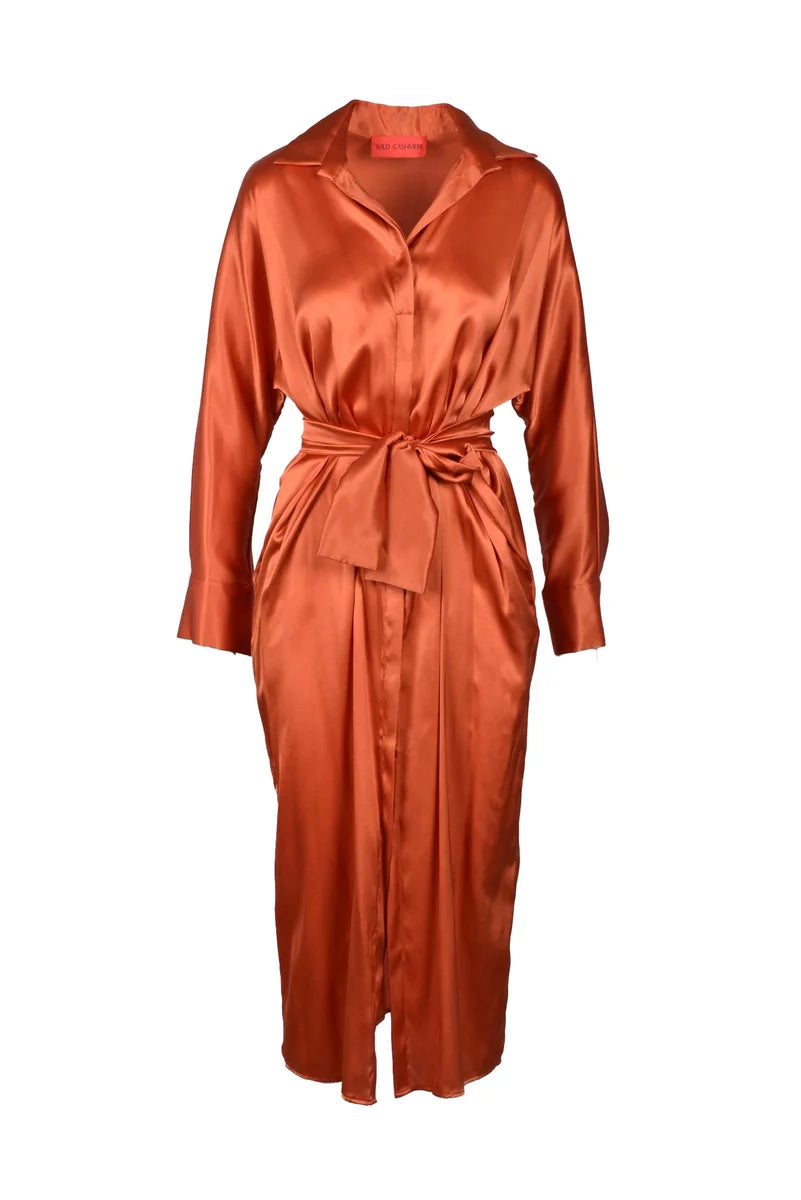 Silk Chemise Dress - Cognac