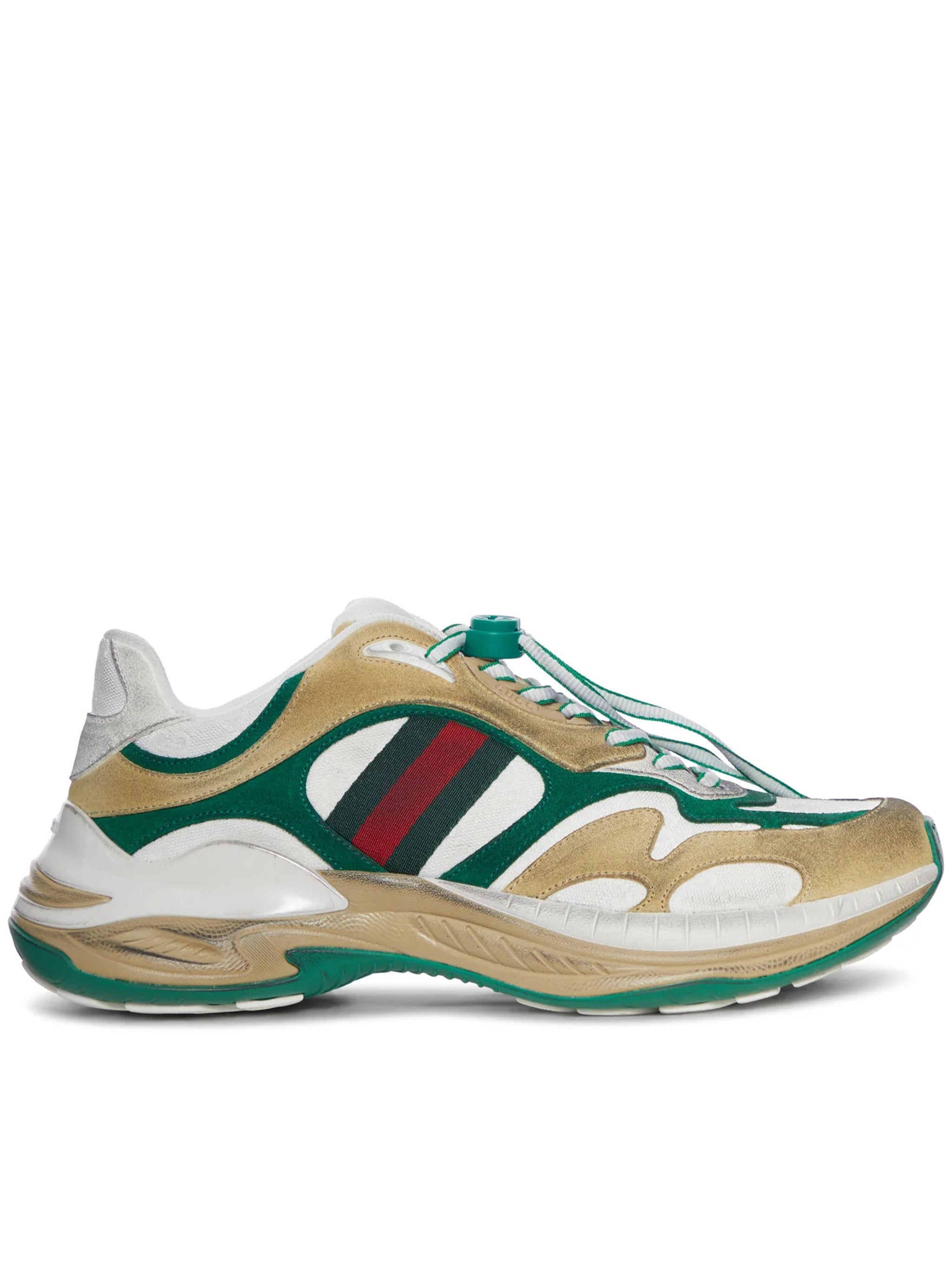 White Dynamic Mixed-Material Striped Sneakers