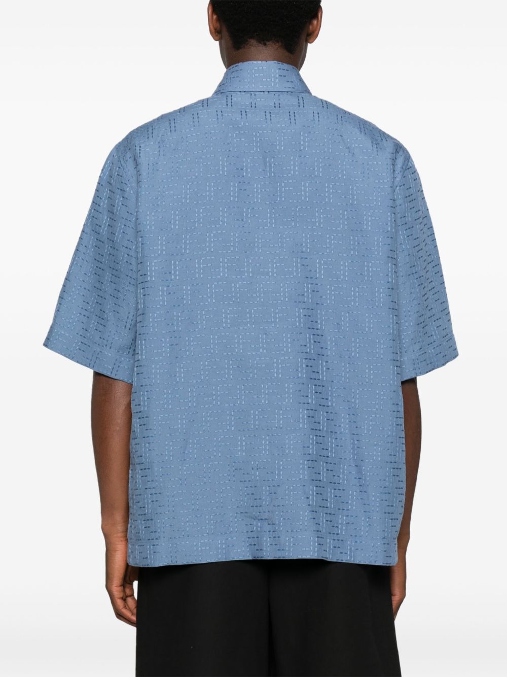 Oversized Short-Sleeved Shirt in Light Blue Linen FF Jacquard
