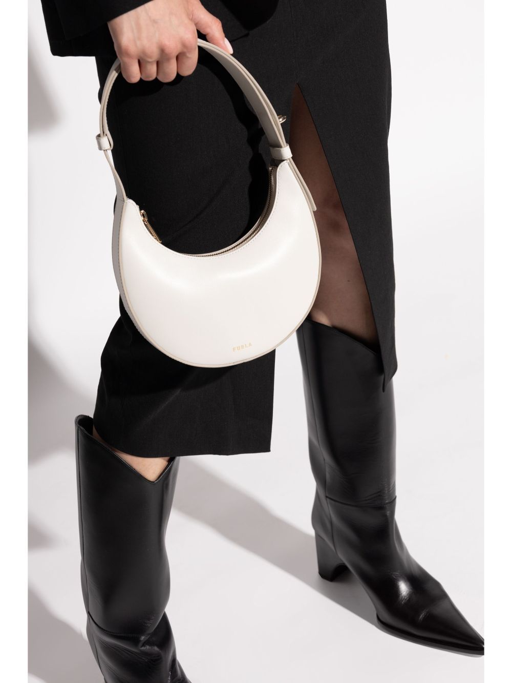Crescent-Shaped White Furla Bag
