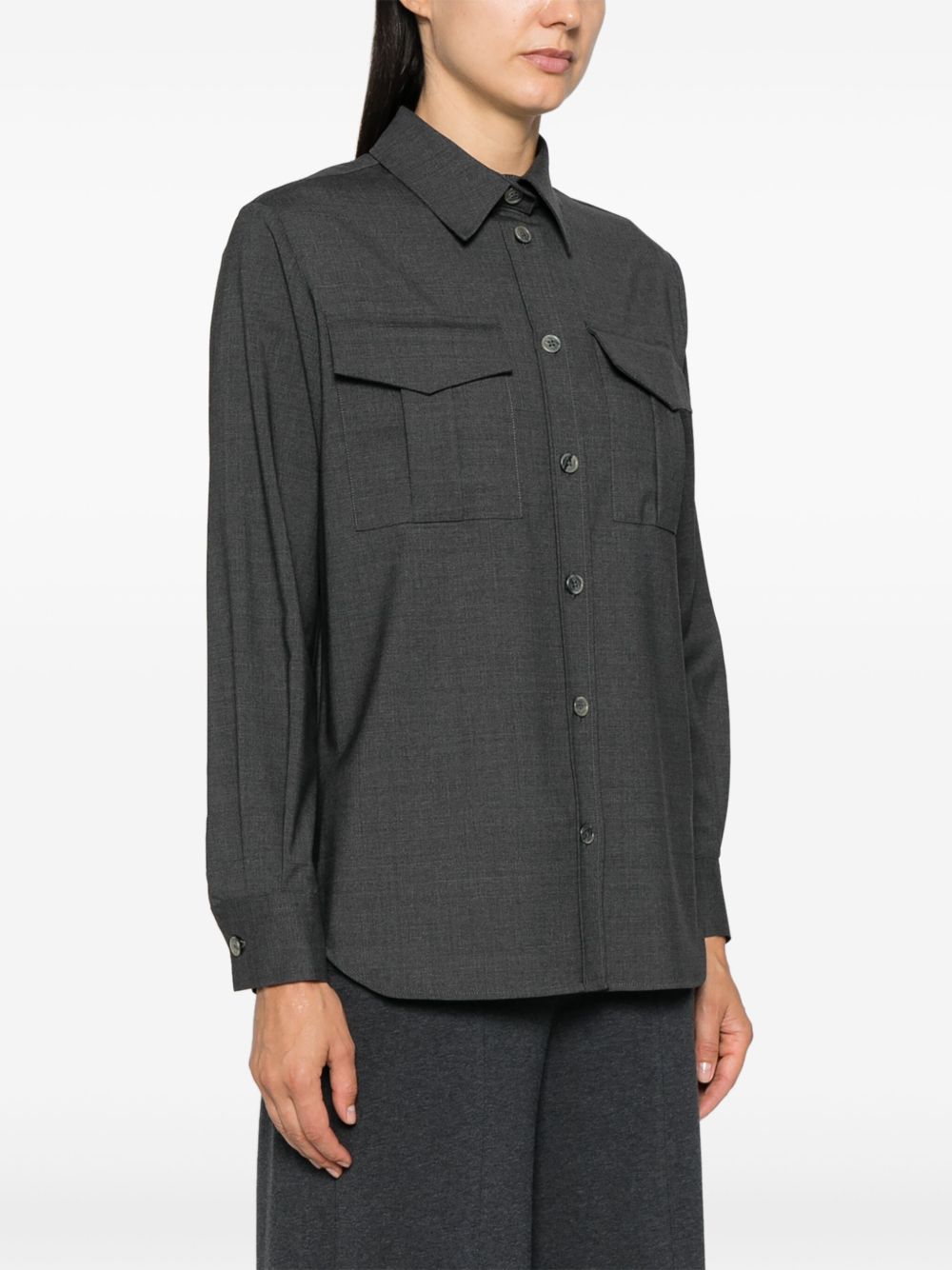 Structured Anthracite Stretch Wool Shirt