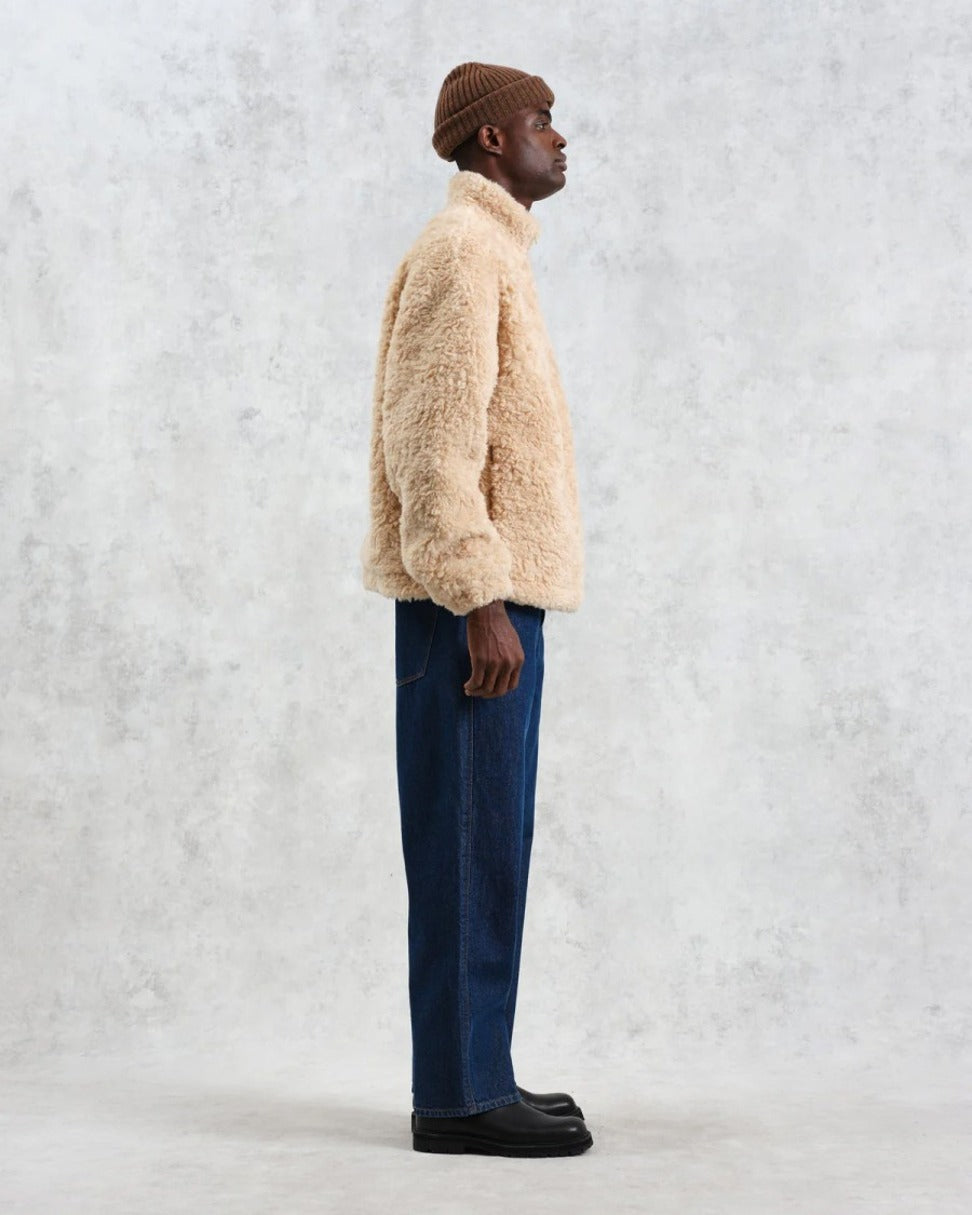 Recycled Sherpa Fabric Boxy-Fit Funnel Neck Jacket