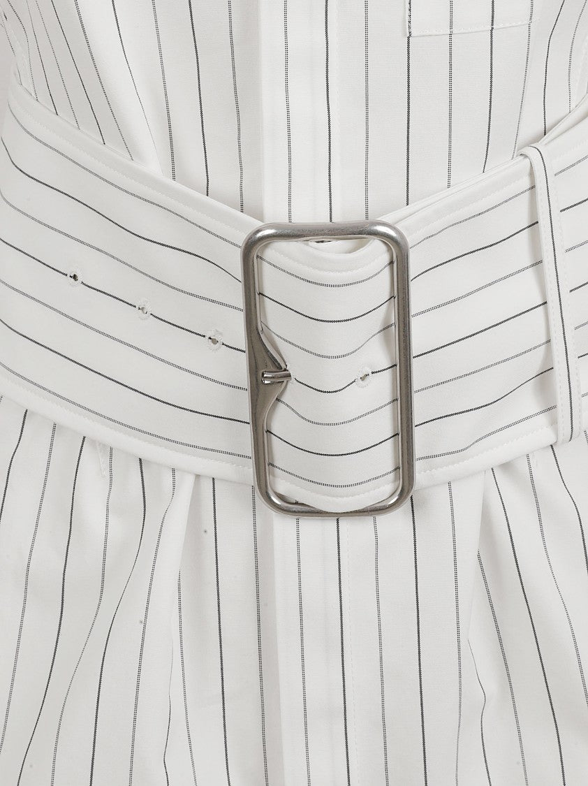 Vertical Striped Shirt With Belted Waist