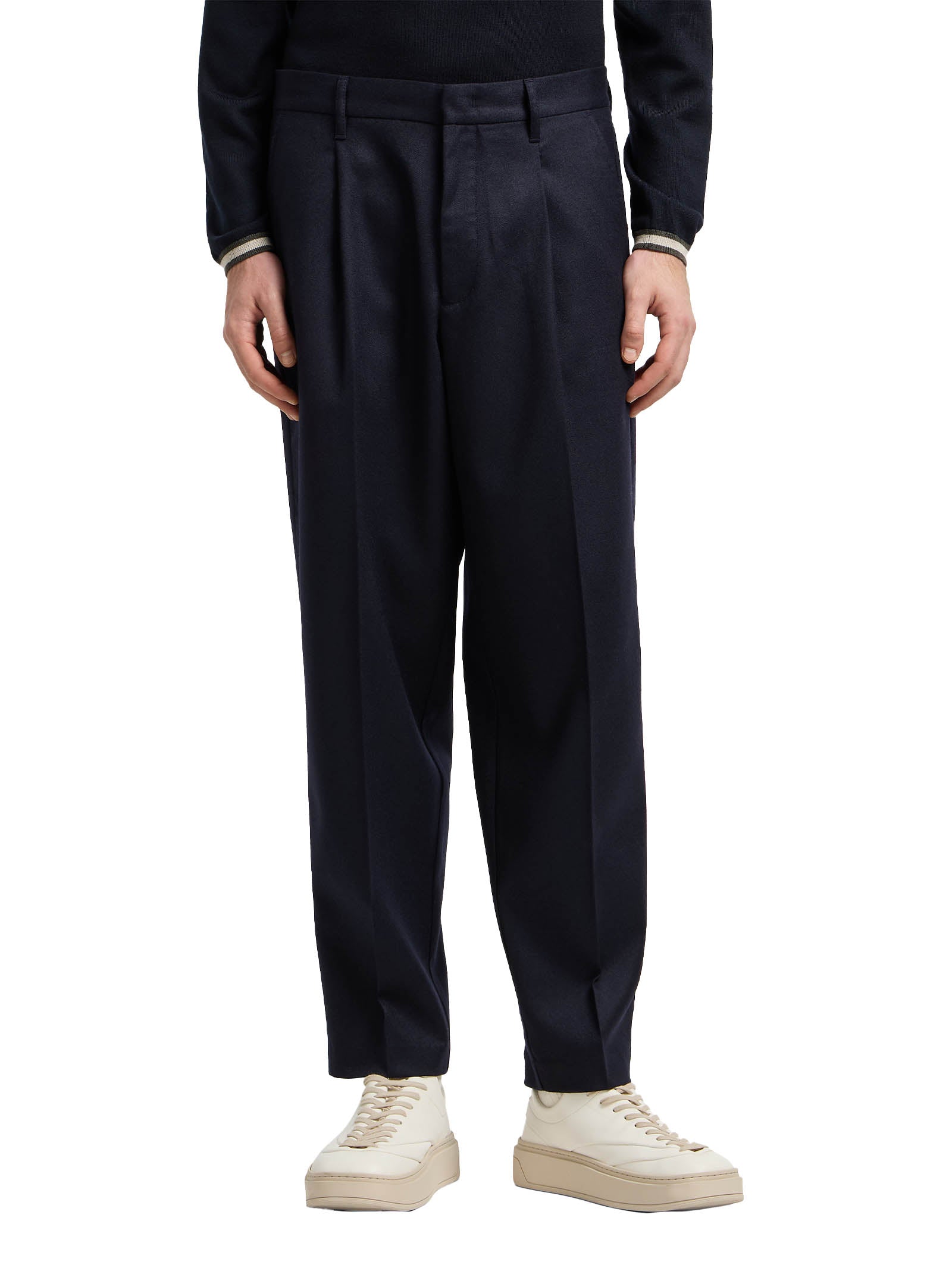 Navy Blue Stretch Virgin Wool Trousers