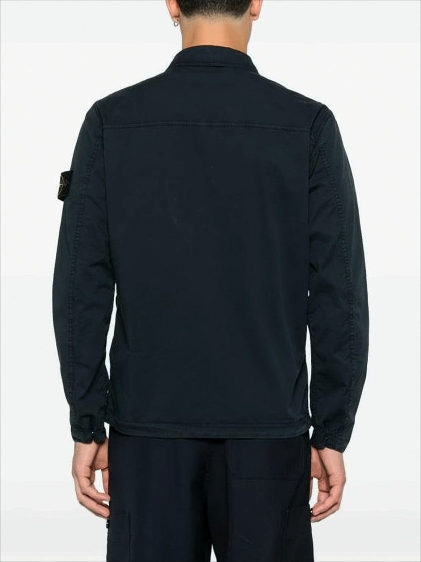 Long-Sleeve Black Casual Shirt with Zip Pocket and Patch Logo
