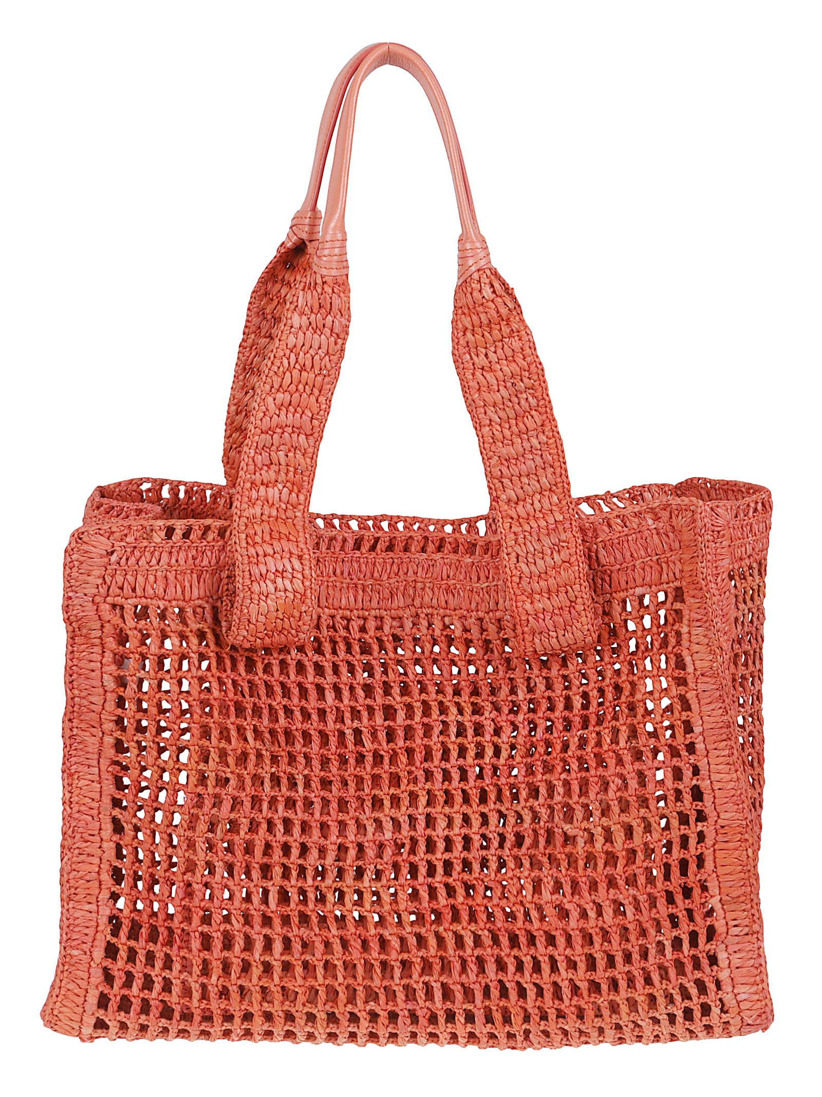 Crochet Tote Bag with Buffalo Leather Handles and Decorative Charms