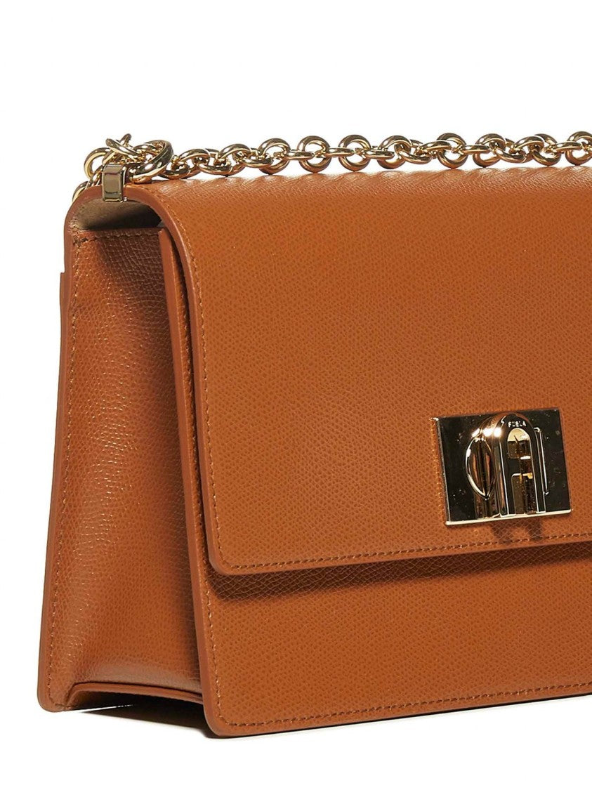 Structured Leather Shoulder Bag With Metallic Clasp