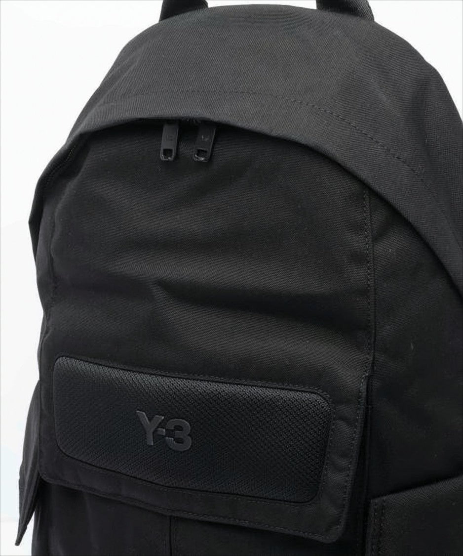 Black Nylon Backpack with Textured Flap