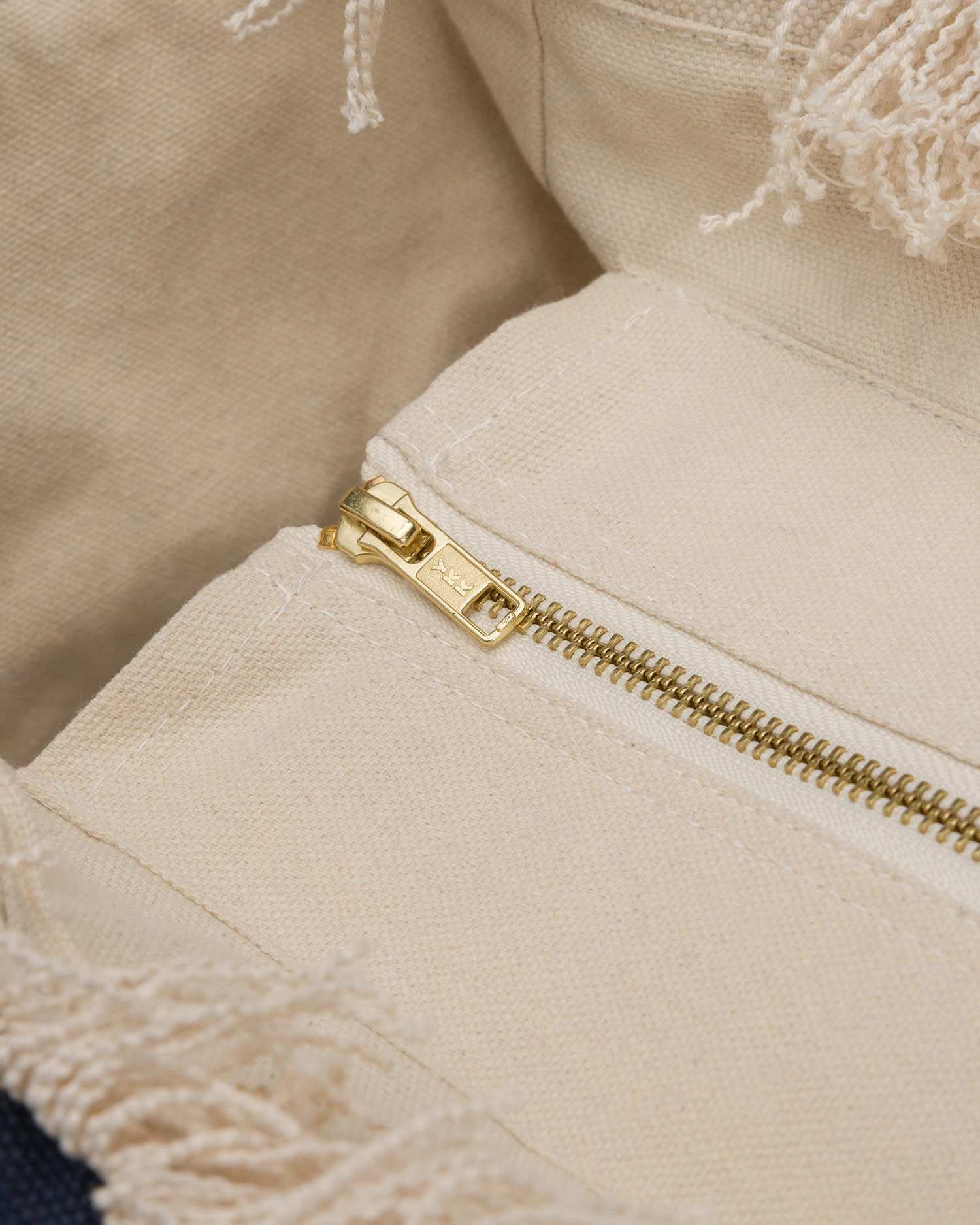 Rectangular Natural Canvas Tote Bag with Fringed Edges