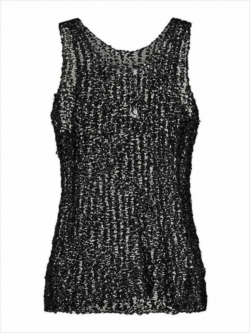 Textured Sleeveless Top With Floral Lace Detail