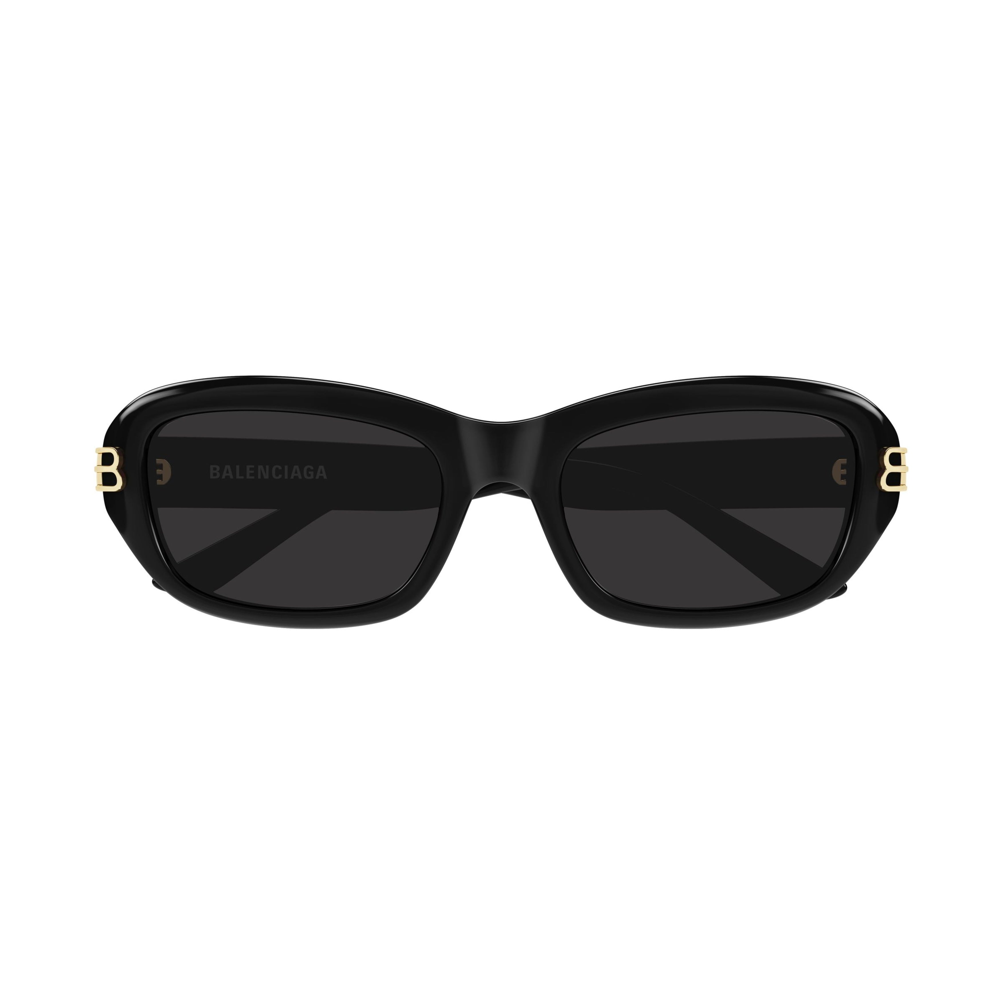 Glossy Black Acetate Rectangular Sunglasses With Gold Double 'B' Logo