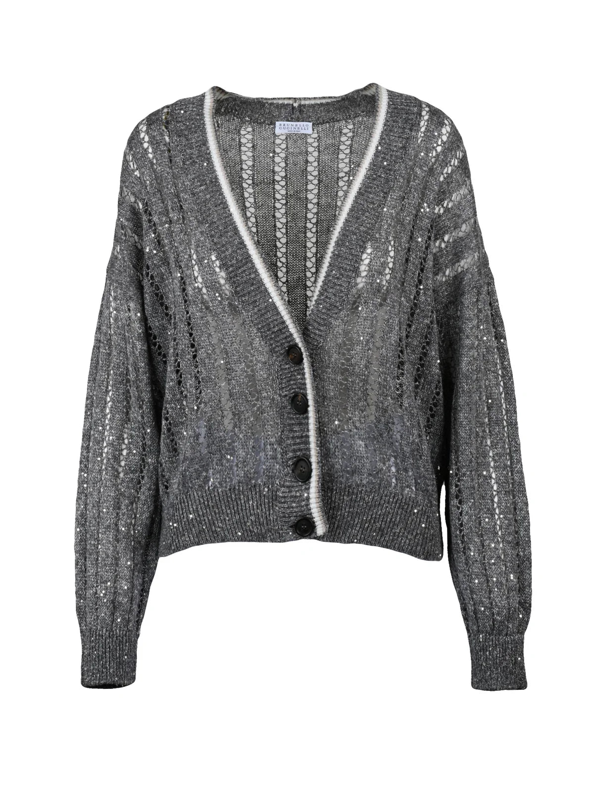Grey Tricot Linen Nylon Cardigan