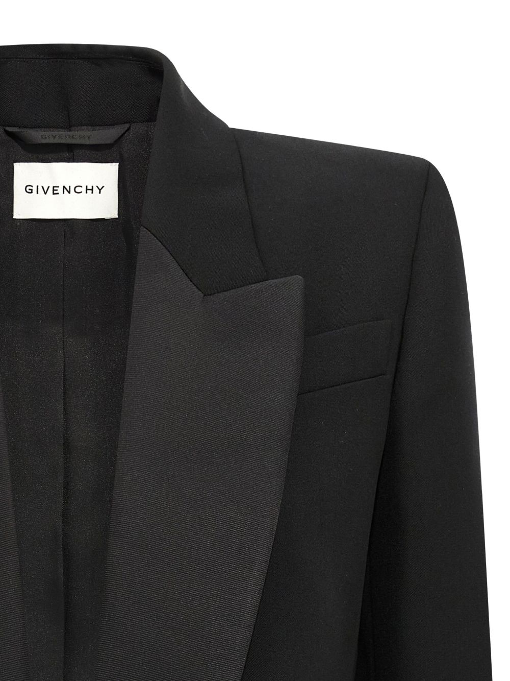 Cropped Tailored Jacket In Black Grain De Poudre Wool