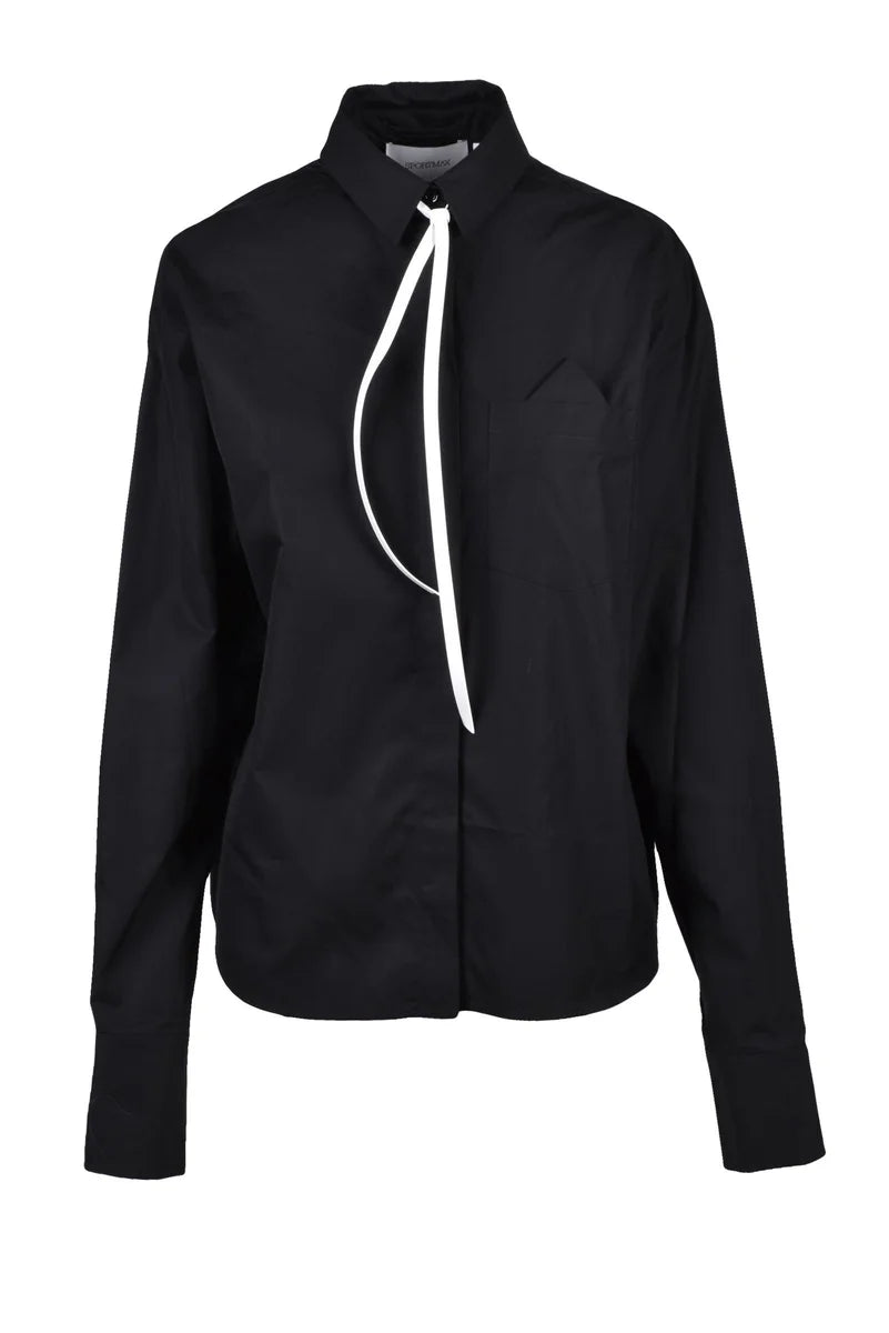 Cotton Shirt with Tie - Black